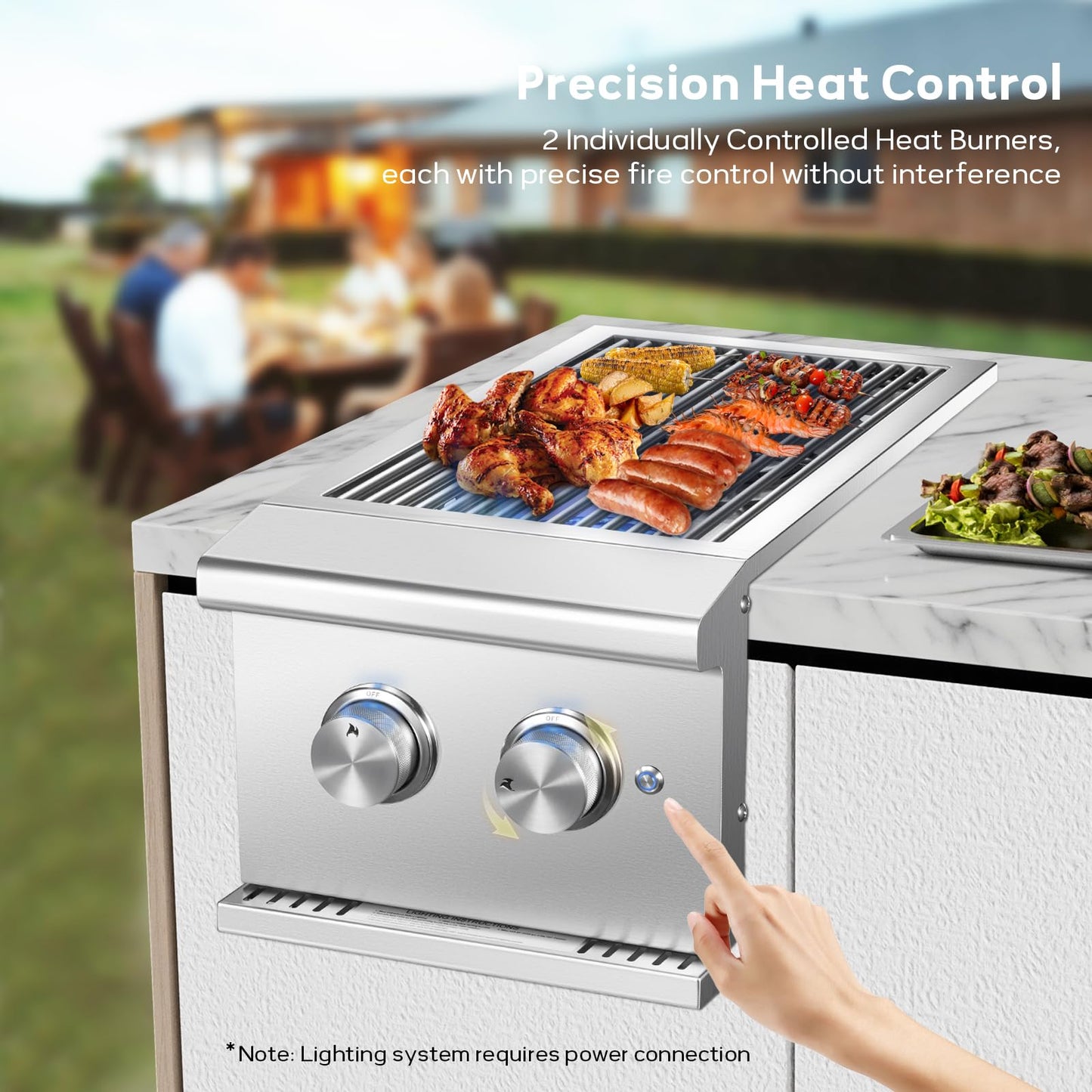 VEPURLT Double Side Burner with 2 x 17,000 BTU LP Gas Grills, Heavy Duty 304 Stainless Steel Built-in Gas Burners for Outdoor BBQ Island Grill Stations (Liquid Propane)