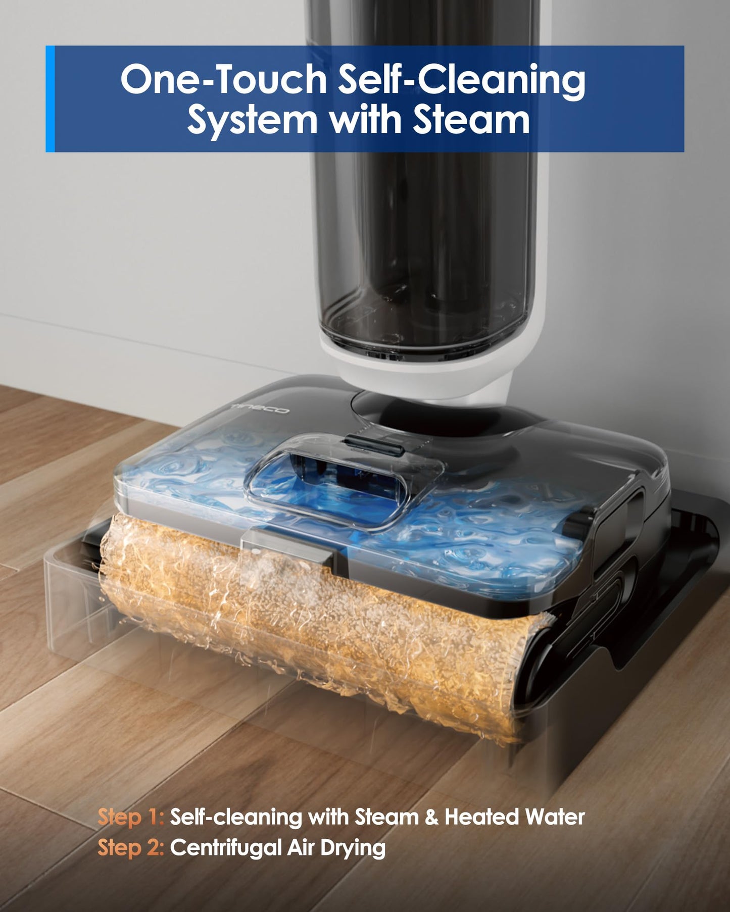 Tineco Corded 3-in-1 Wet Dry Vacuum Mop with Steam Function, FLOOR ONE S6 Stretch Steam, Tineco BoostSteam, 320℉ High-temp Steam Cleaning, 180° Lay-Flat, Anti-Tangle Design, One-Touch Self-Cleaning