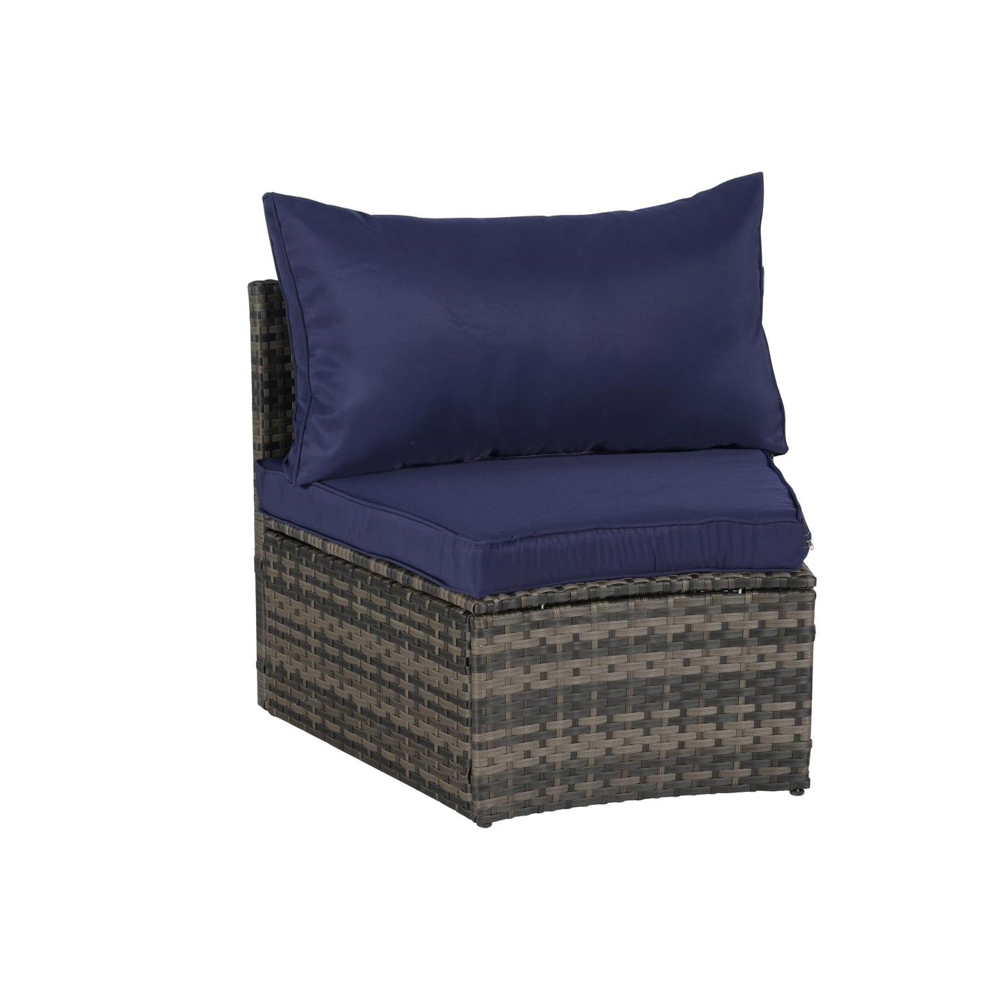 KEIKI Outdoor Patio Furniture 7-Piece Half-Moon Curved Sectional Sofa Set, All-Weather Wicker Patio Conversation Set with Round Coffee Table and 2 Storage Armrests for Poolside Backyard, Dark Blue