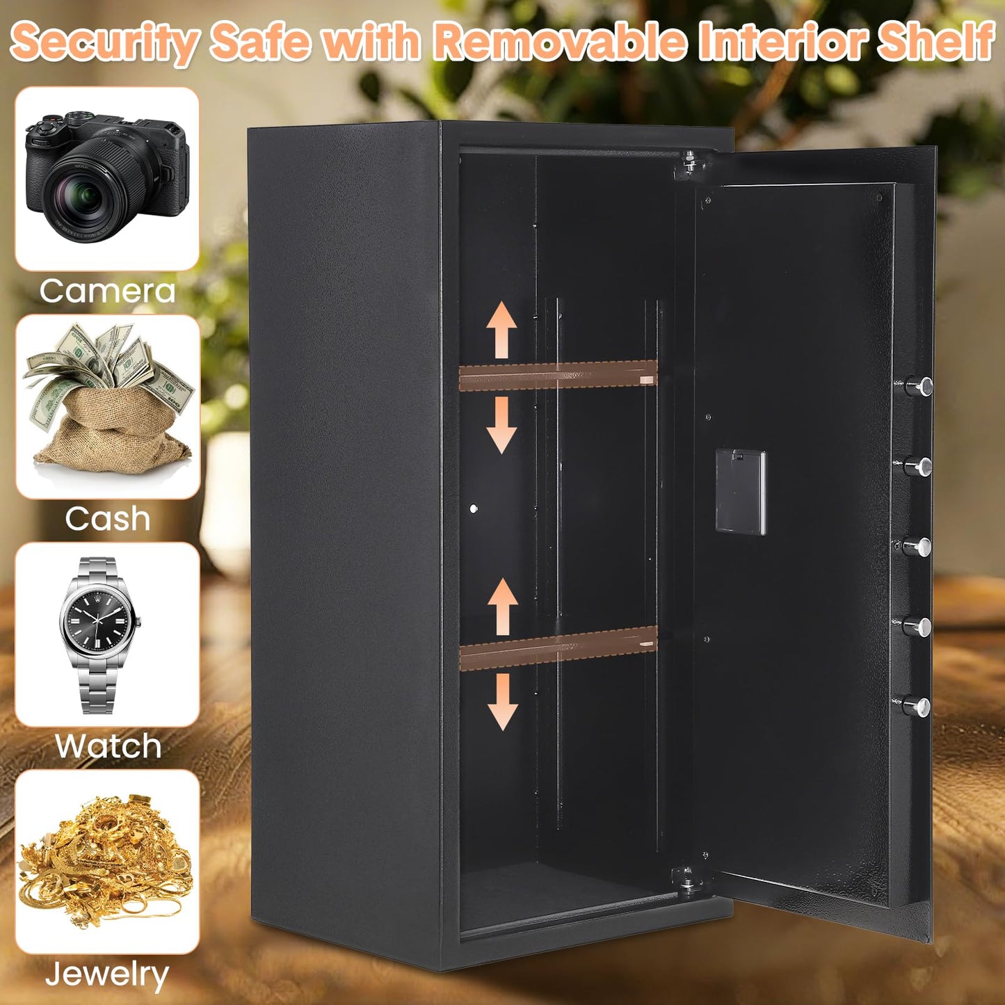 Garvee Heavy-Duty Steel Safe Box with Dual Key & Digital Lock, Fireproof & Water Resistant Security Safe for Home/Office, Wall Mountable Money Safe for Cash, Jewelry, Passports - Multi Size 10" to 31"