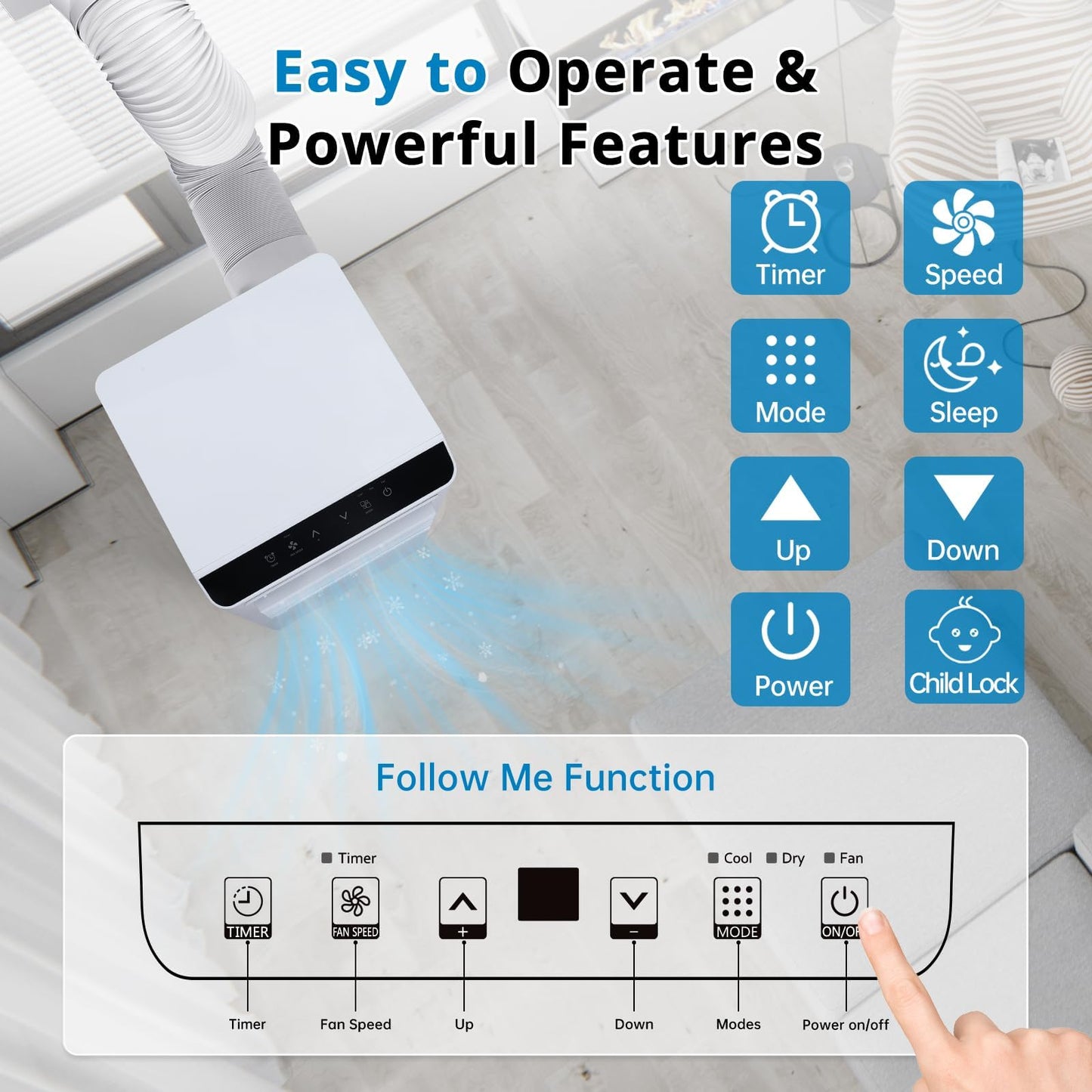 GarveeLife Portable Air Conditioner,8,000 BTU for Rooms up to 350 Sq.Ft., Smart Compact AC Unit with Cooling, Dehumidifier, Fan, Remote Control and Window Kit, White