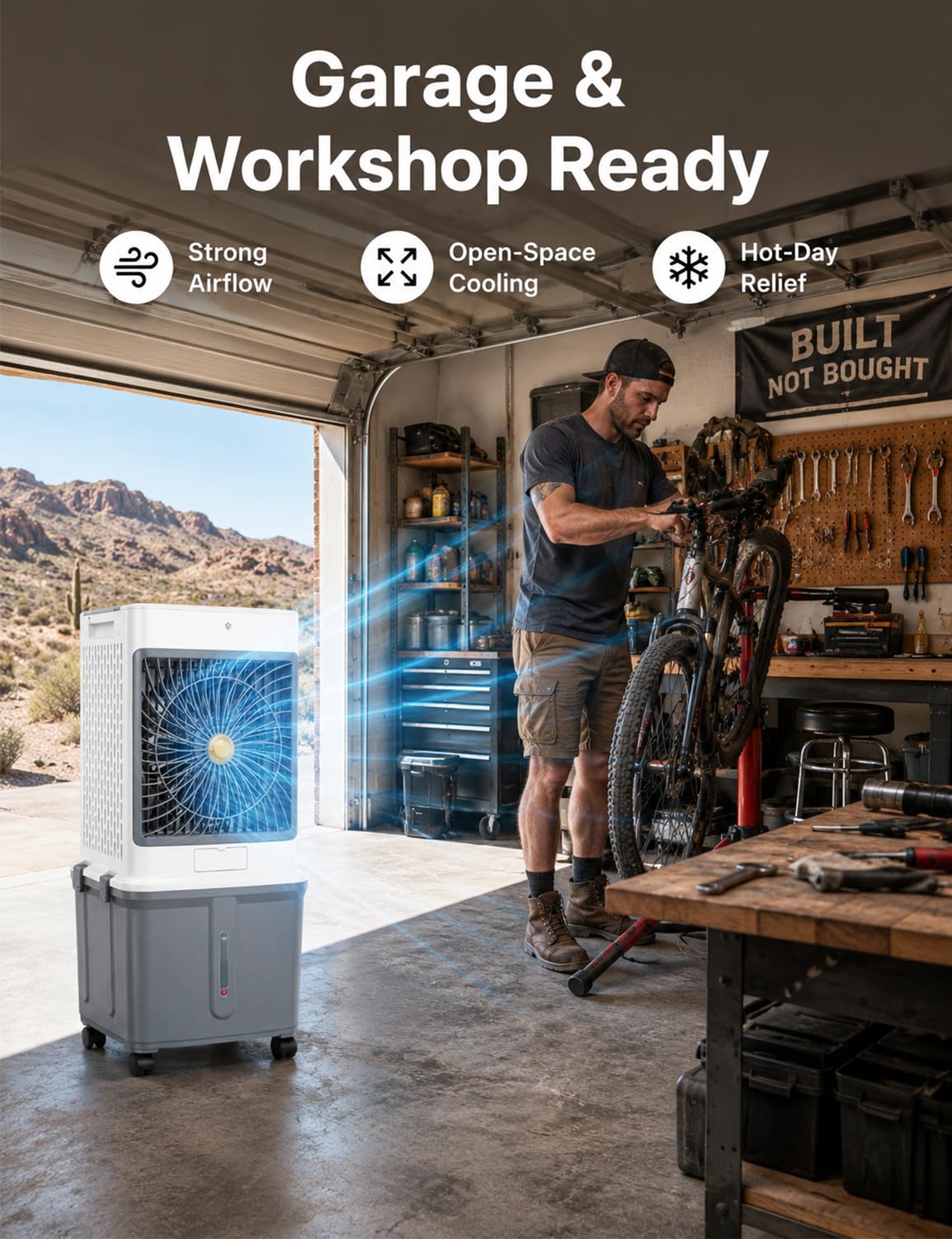 Swamp Cooler, Portable Air Conditioners Evaporative Air Cooler with 10GAL Detachable Tank, Windowless AC Unit Cooling Fan That Blow Cold Air with 120° Swing, 3 Speeds, Timer for Garage Patio Workshop