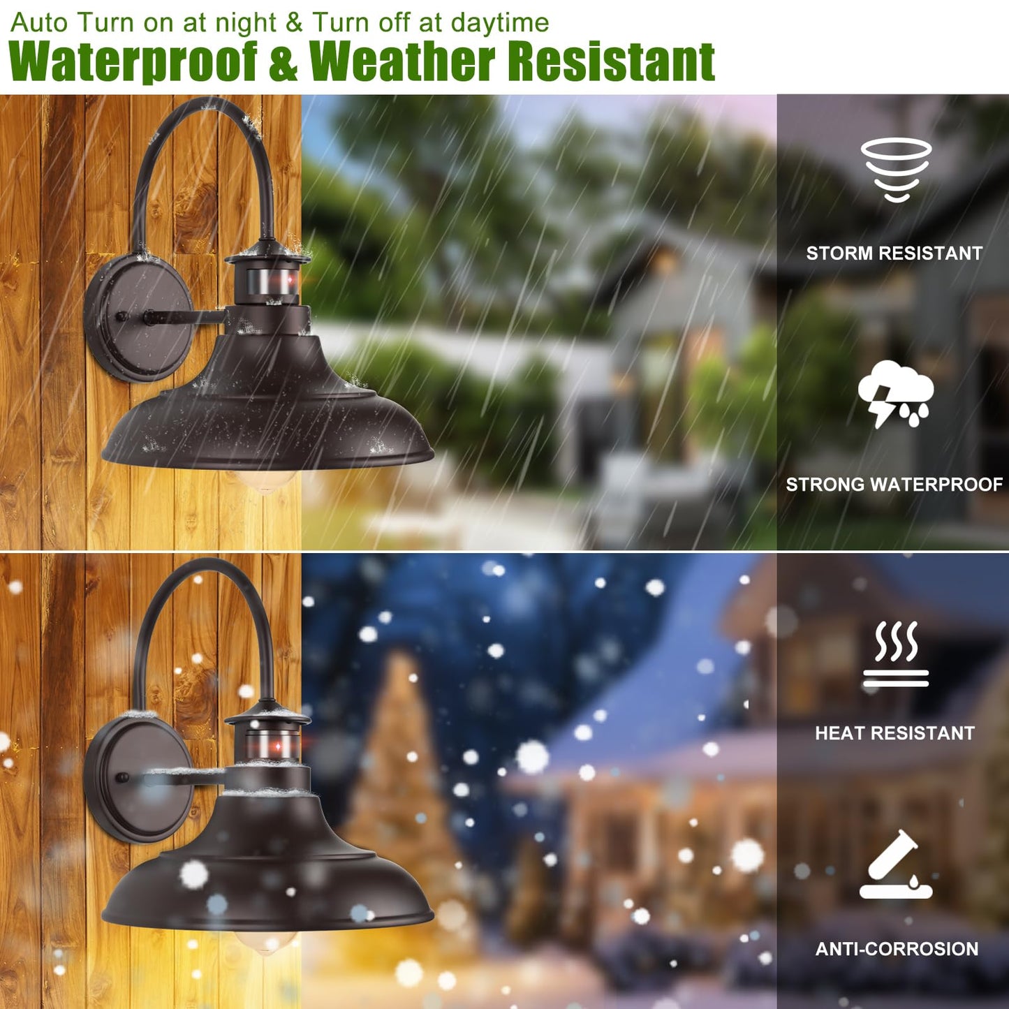 Yolsunes Outdoor Barn Lights - Oil Rubbed Bronze, Motion Sensor, 12in Wall Mount, 2 Pack, Metal Fixture