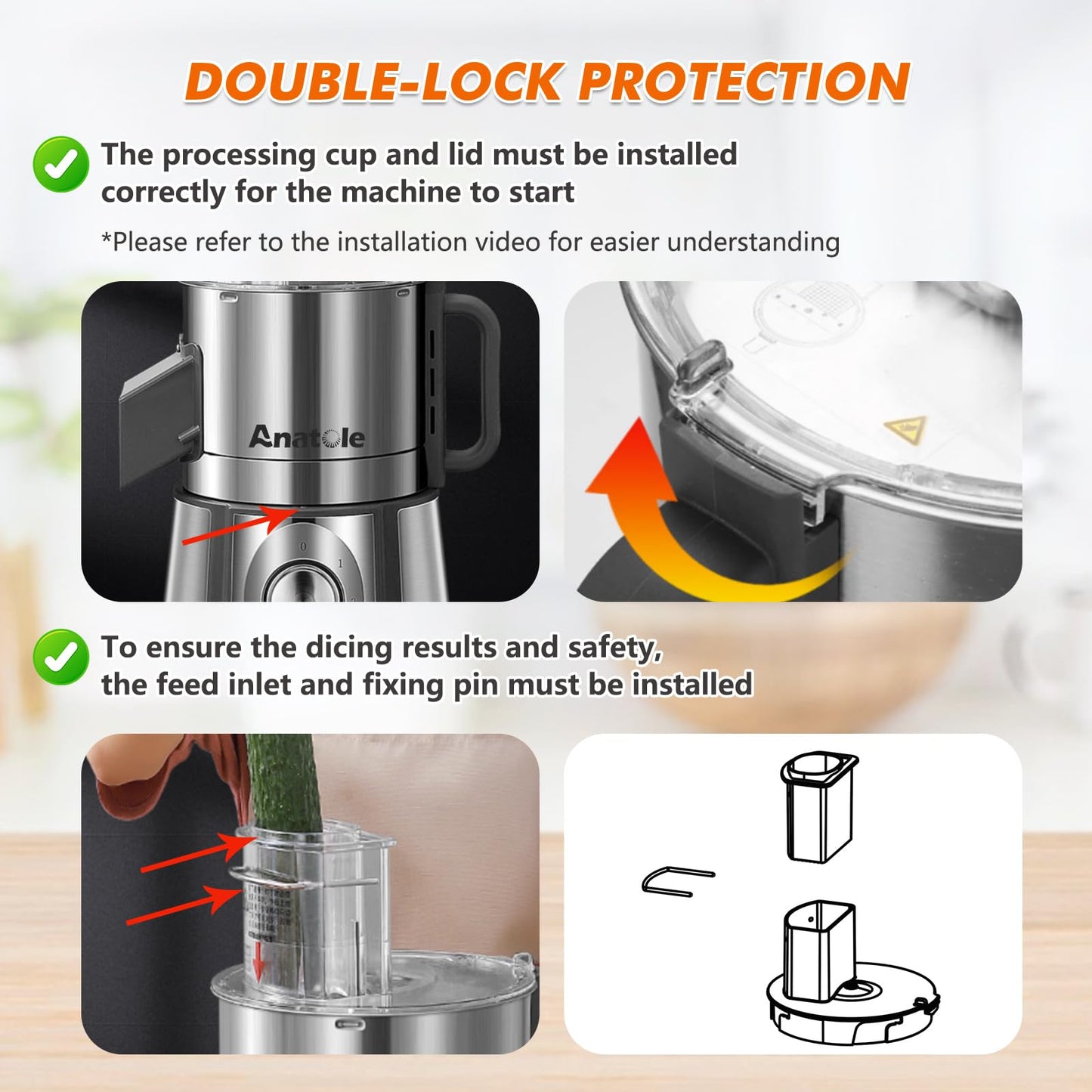 Anatole Electric Vegetable Dicer Slicer Shredder 5 in 1 Commercial Food Processor 16-Cup Stainless Steel Veggie Chopper Heavy Duty with 5 Blades Auto Discharge for Potato Onion Carrot 300W