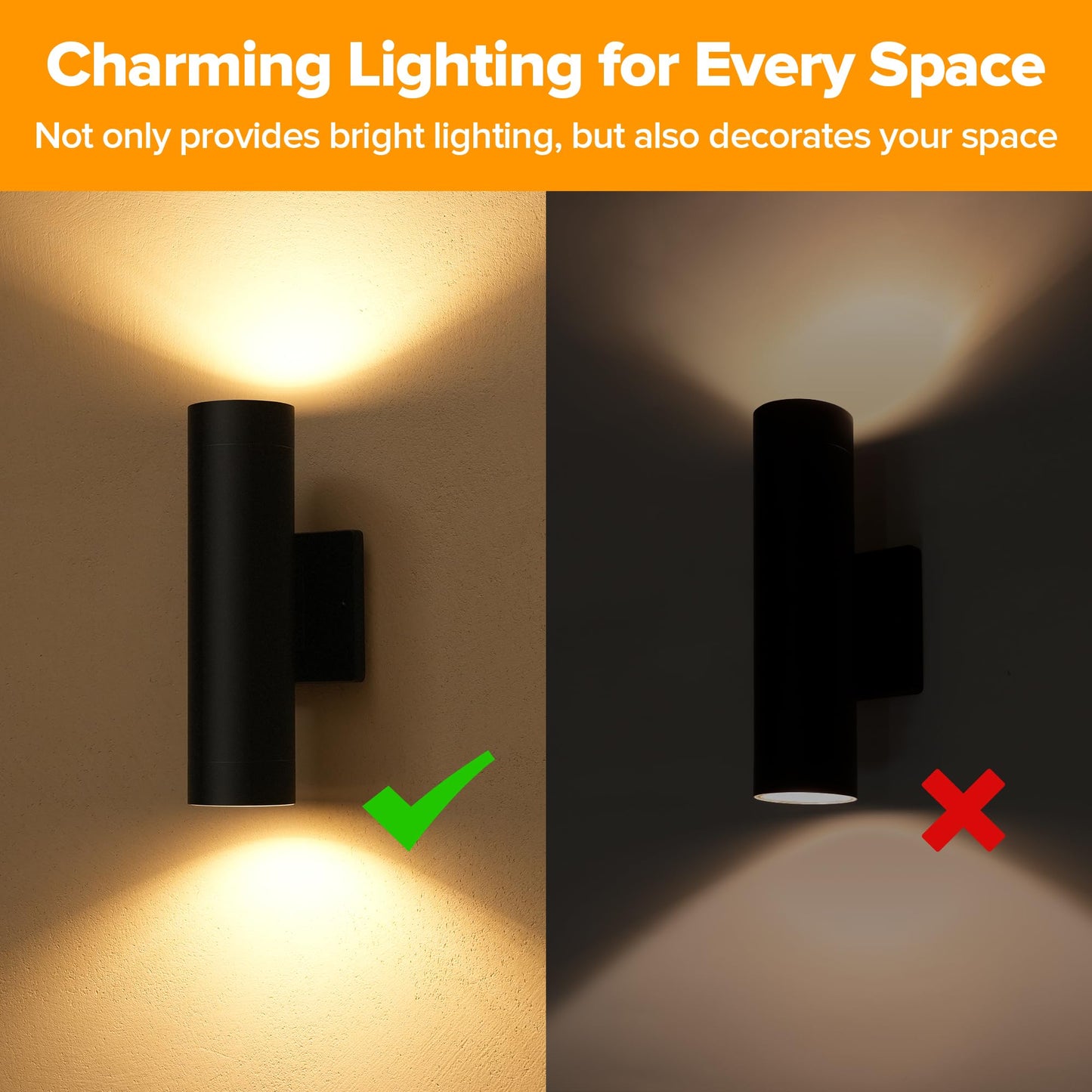 LUTEC Outdoor Wall Light, Integrated LED Cylinder Sconce, 16W 3000K, Waterproof Aluminum, Modern Matte Black, 2 Pack