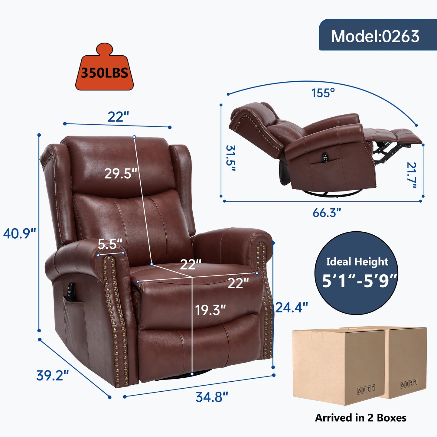 GDFStudio Heat Massage Manual Recliner Chair with Rocking and 360° Swivel Base, Genuine Leather Recliner Chair with Lumbar Heat, 8-Point Vibration Massage, 155° Reclining Living Room Chair, Wine Red