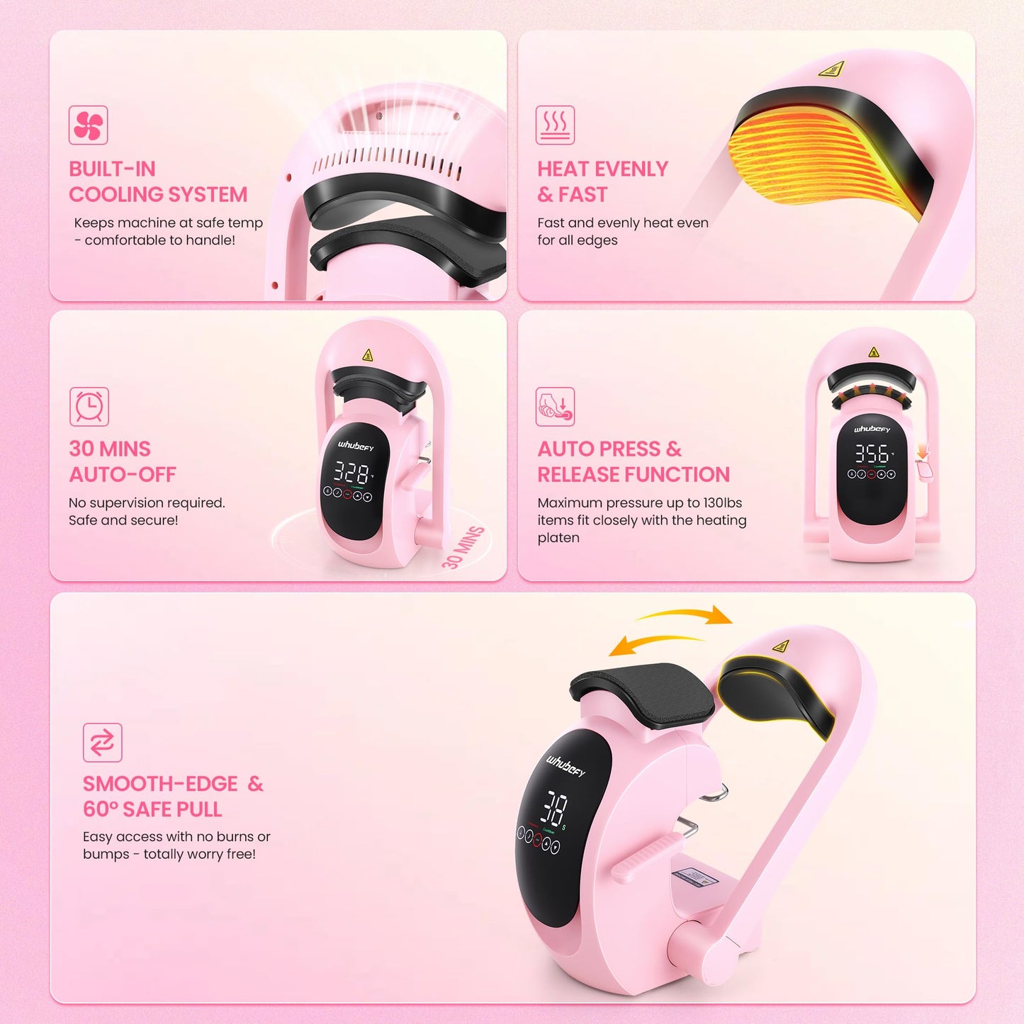 Whubefy Auto Hat Heat Press Machine, 3-in-1 Hat Press Heat Machine for Caps with 3 Platens, Blank Cap, Gloves, Automatic Open/Release, Heat Transfer Cap Heat Press HTV Iron On for Vinyl, Sublimation