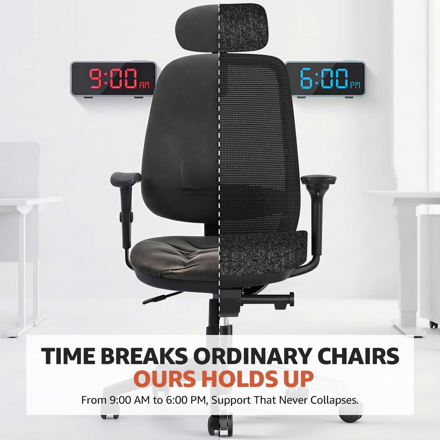 ErgoSift M2 Office Chair Ergonomic Desk Chair High-Back Mesh Desk Chair with Adjustable Lumbar Support and Headrest 4D Armrests for Long Hours Sitting Black