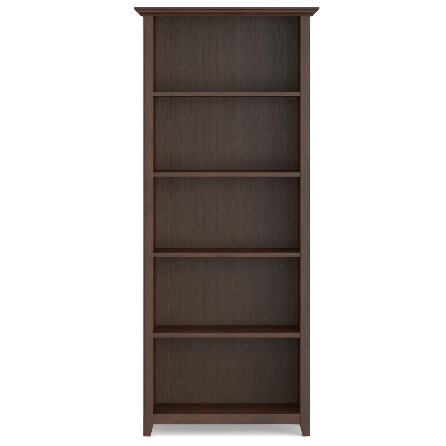 SIMPLIHOME Amherst Bookcase - 70 inch Tall 5-Shelf Solid Wood Bookshelf in Russet Brown, Transitional Storage for Living Room, Study Room or Office with Adjustable Shelves and Tapered Legs