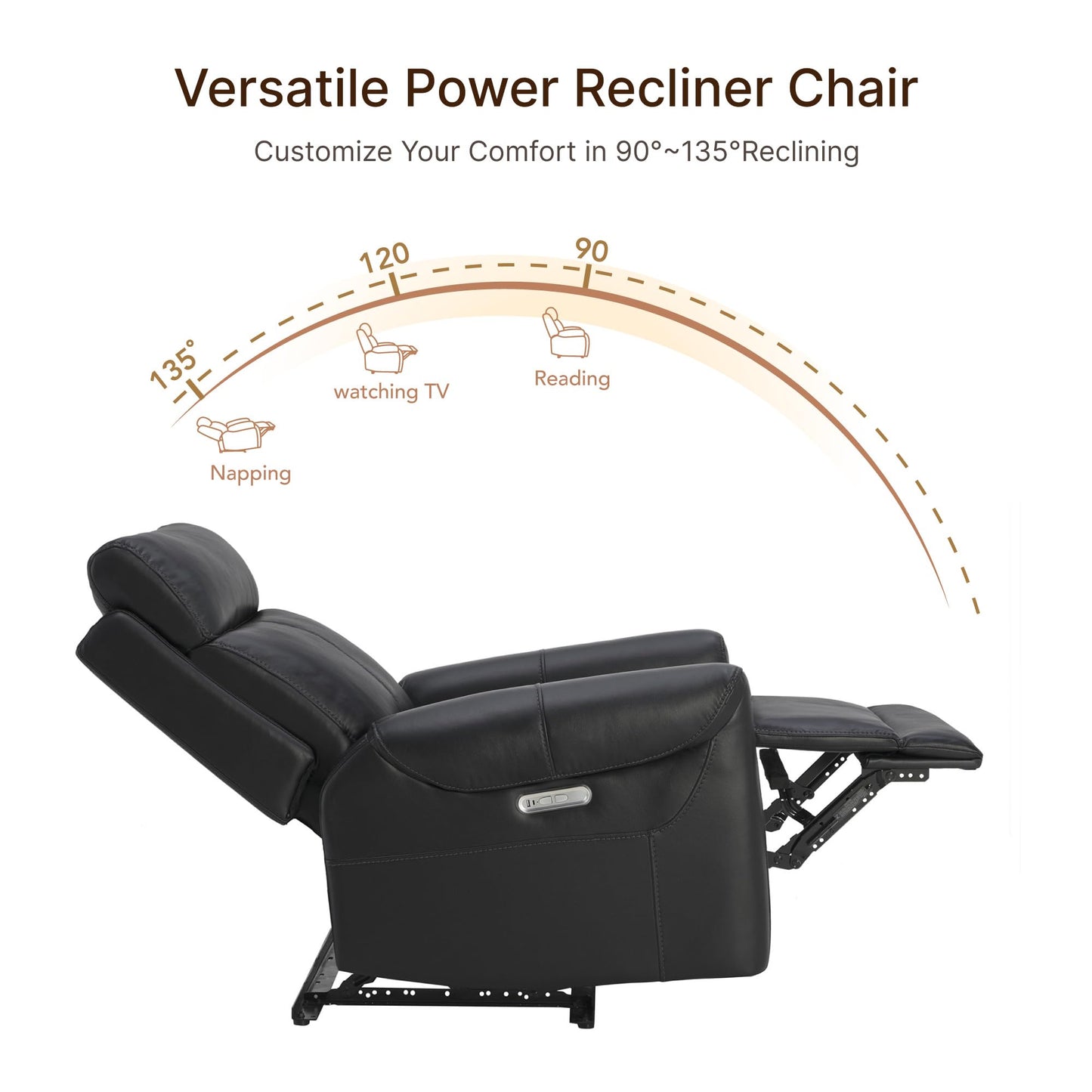 KISLOT Wall Hugger Recliner Chair for Adults, Faux Leather RV Recliner with USB Charging Ports Electric Power Reclining Sofa for Living Room Home Theater Seating Bedroom
