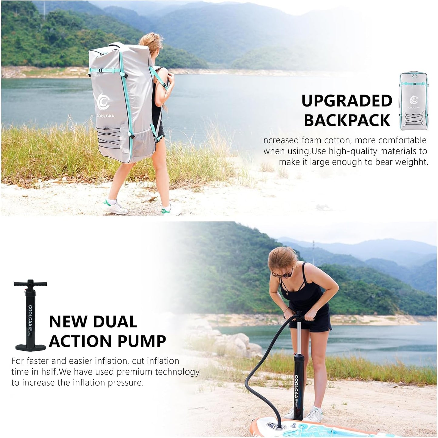 COOLCAA Dolphin Lite 11'6 Inflatable Stand-Up Paddle Board, 490Lbs Capacity SUP Board with 33'' Extra Wide, Fishing Paddleboard with Accessories & Bag for Adults Youth (Turquoise Coast)