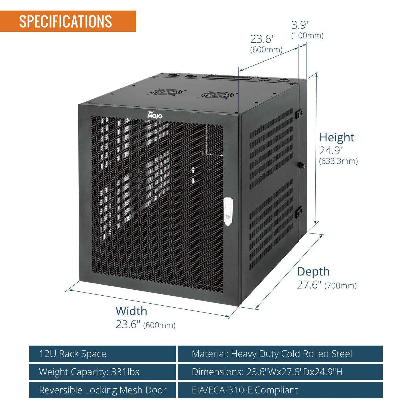 Tecmojo Enterprise-Grade 12U Swing-Out Wall Mount Network Cabinet,27.6inch Depth Server Cabinet, Load Bearing 331lbs (150 kg), Mesh Door, 12U Rack for 19in Computer/AV/Data/IT Equipment