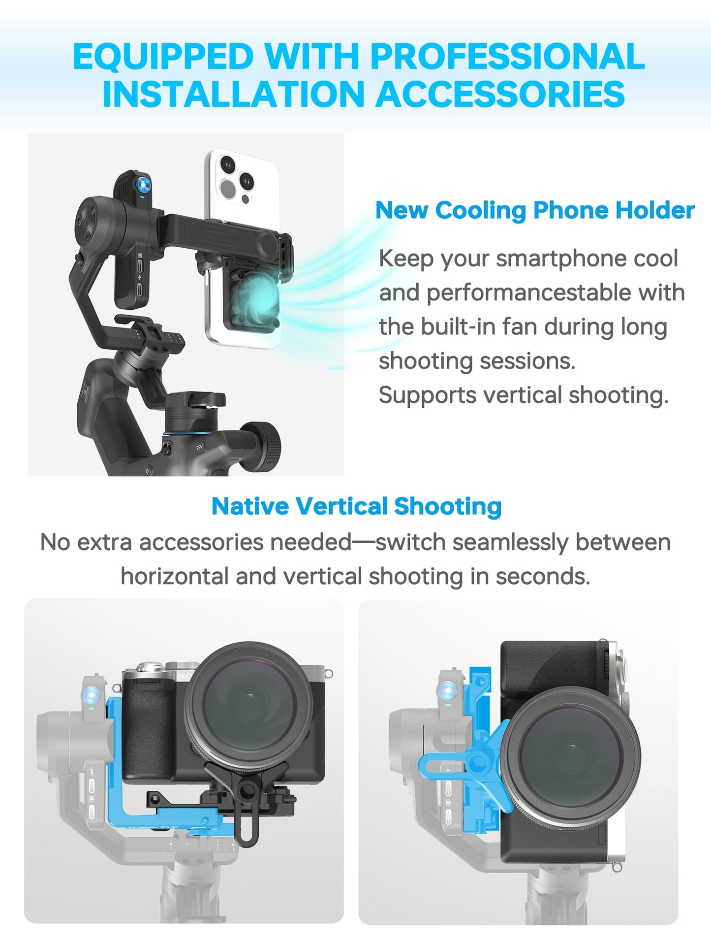 FeiyuTech SCORP Mini 3 Pro Camera Gimbal Kit w/AI Tracking 4.0, Detachable Touchscreen Handle, 4.4lb Payload, Gimbal Stabilizer for Mirrorless Cameras, Smartphone, Action Cam (Bag+Light+Pole Included)