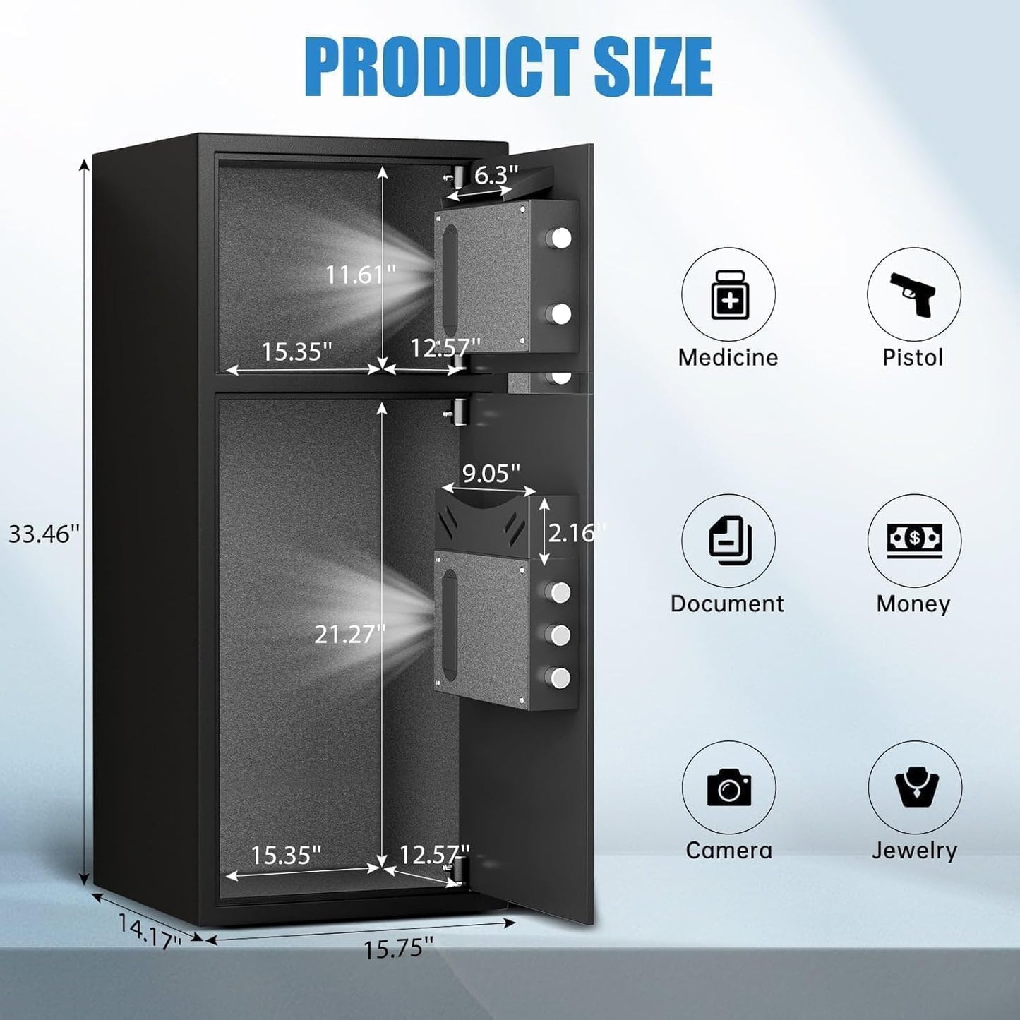 Karbeen 7.0 Cu ft Large Safe Box Fireproof Waterproof with LED Light Safe for Home Documents,Fingerprint Password Personal Safe with Deposit Slot & Dual Alarm System Security Box for Valuables