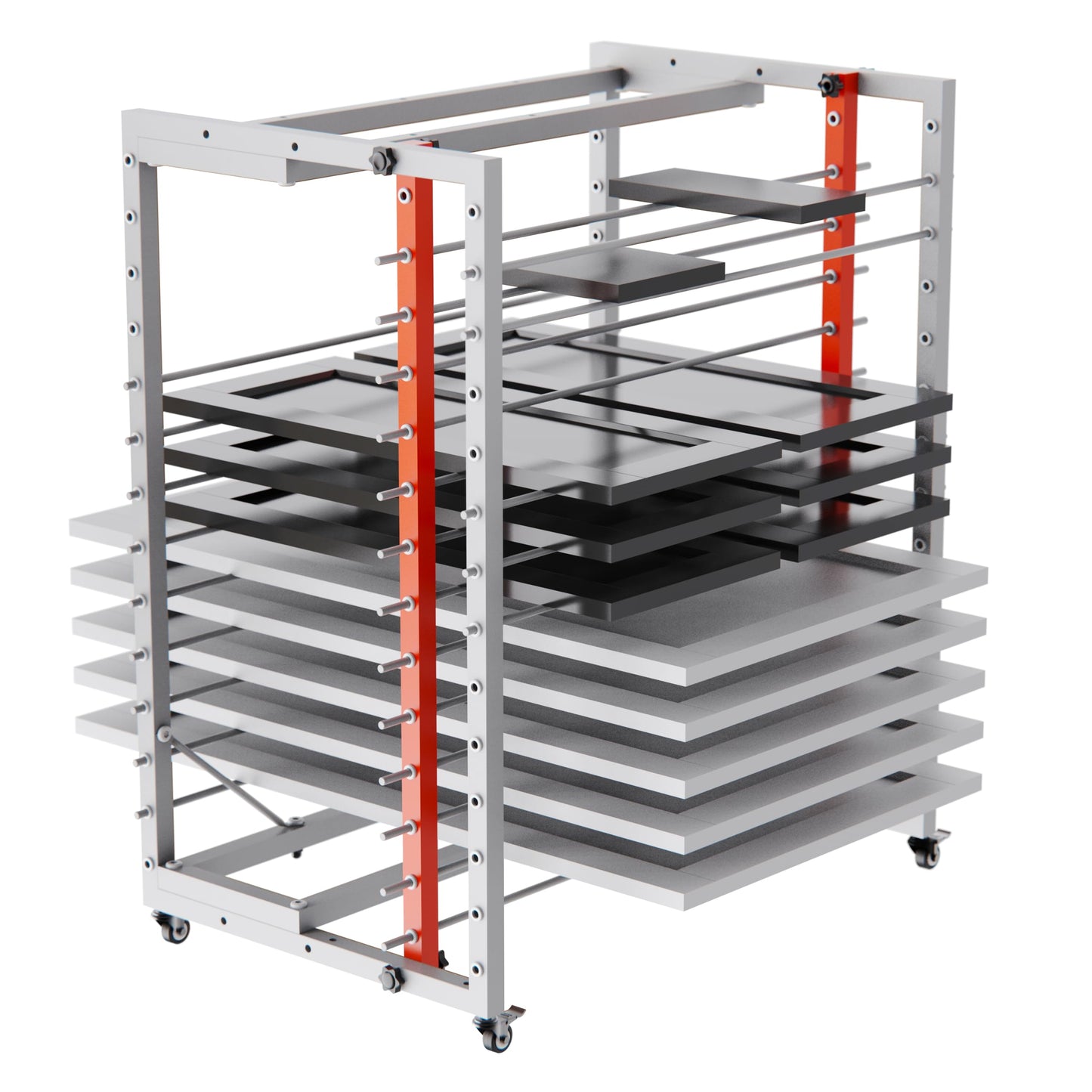 Sytekor Drying Painting Rack for Cabinet Doors – 13-Tier Metal Panel Stand with Locking Wheels and Adjustable Depth