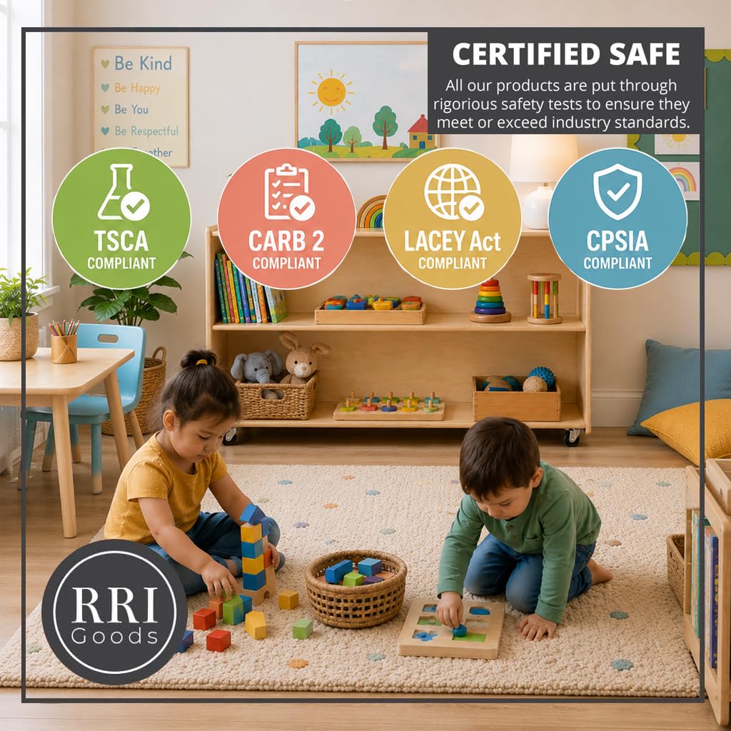 RRI Goods 2 Shelf Montessori Horizontal Bookcase with Wheels (47" Width) |Bookshelf - Toy Storage Organizer, Arts, Crafts & Supplies Storage Unit for Home, Office, Classroom, Daycare