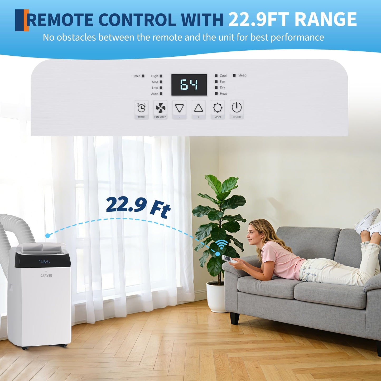 Garvee 14,000 BTU Inverter Portable Air Conditioner, Dual Hose with Heat Pump, Energy Efficient Smart AC Unit for Rooms Up to 700 sq.ft, Quiet Cooling & Dehumidifier with Remote
