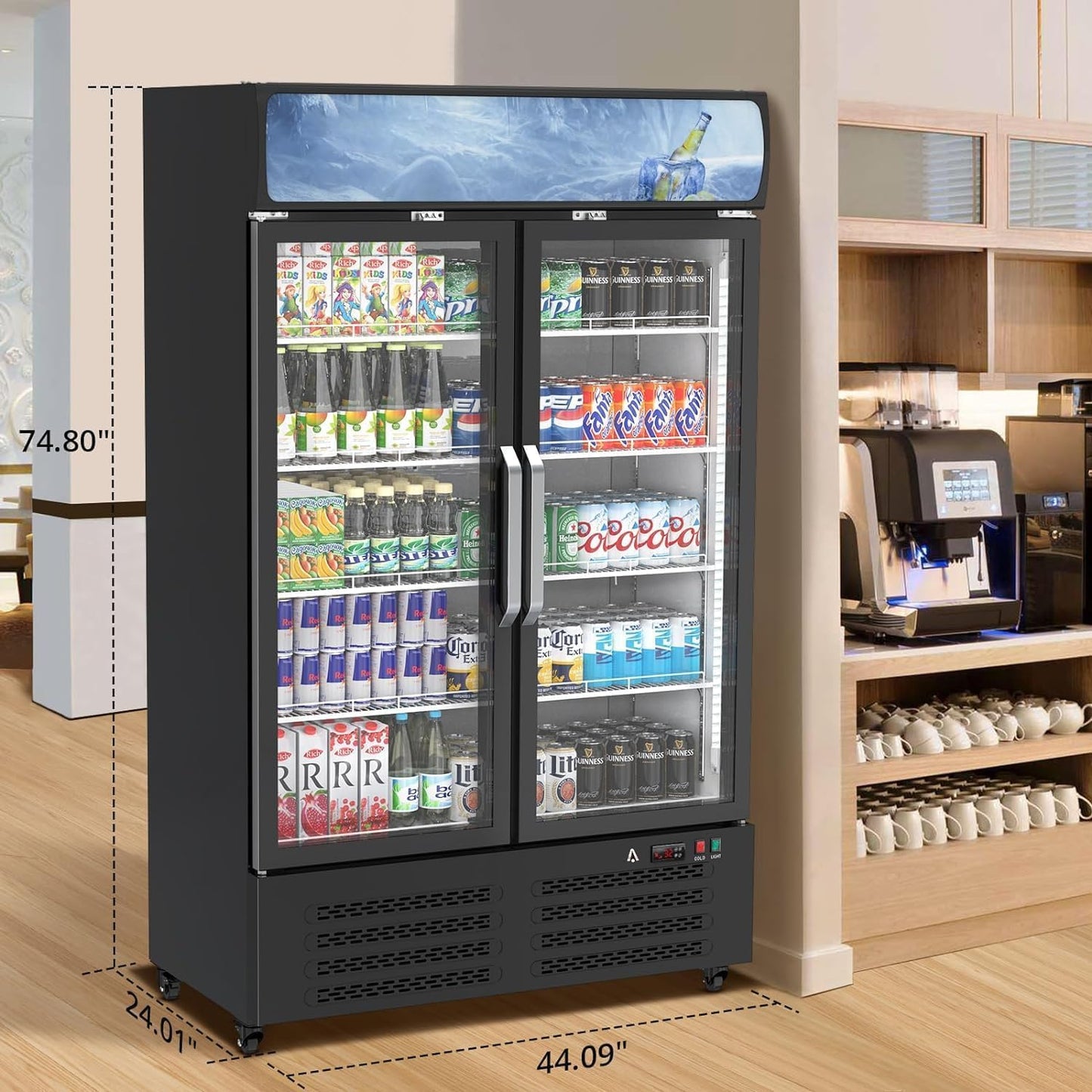 IDEALHOUSE Commercial Refrigerator, Commercial Merchandiser 26.8 Cu Ft Refrigerator, Refrigerator with 2 Glass Door and LED Light, Large Business Cooler for Home Restaurant Grocery Stores