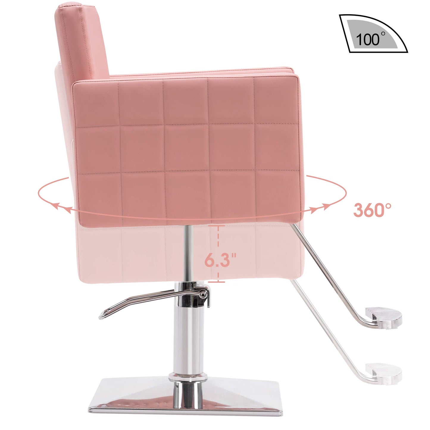 BarberPub Salon Chair for Hair Stylist, Hydraulic Stylist Chair, Adjustable Height, PVC Leather, 360 Degrees Swivel, Barbershop, Home Salon, Adult 8821 (Pink)