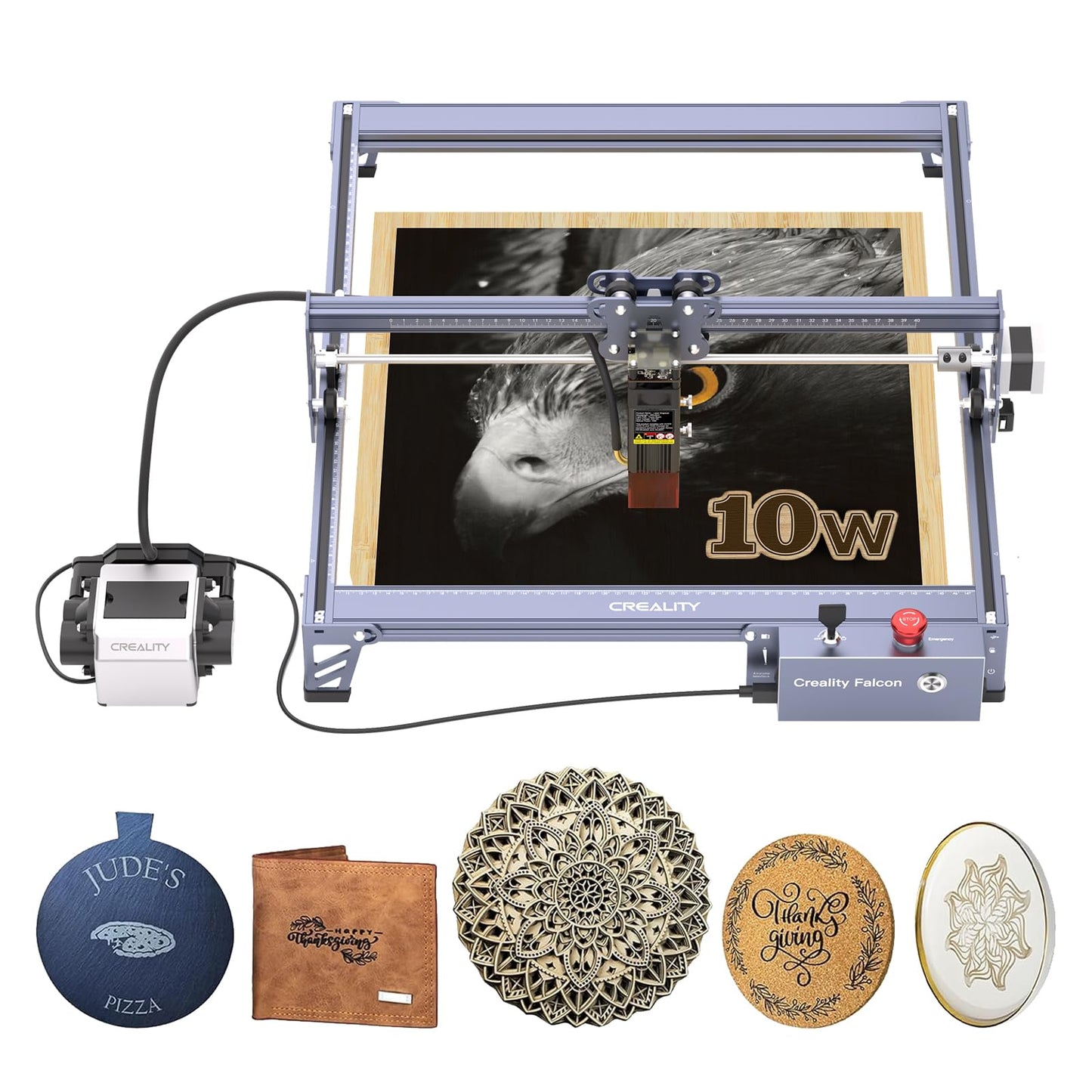 Creality 72000mW Output Power Laser Engraver, Falcon Pro 10W with Air Assist Laser Engraving Machine, CNC Machine Laser Engraver for Wood and Metal, Paper, Acrylic, Leather
