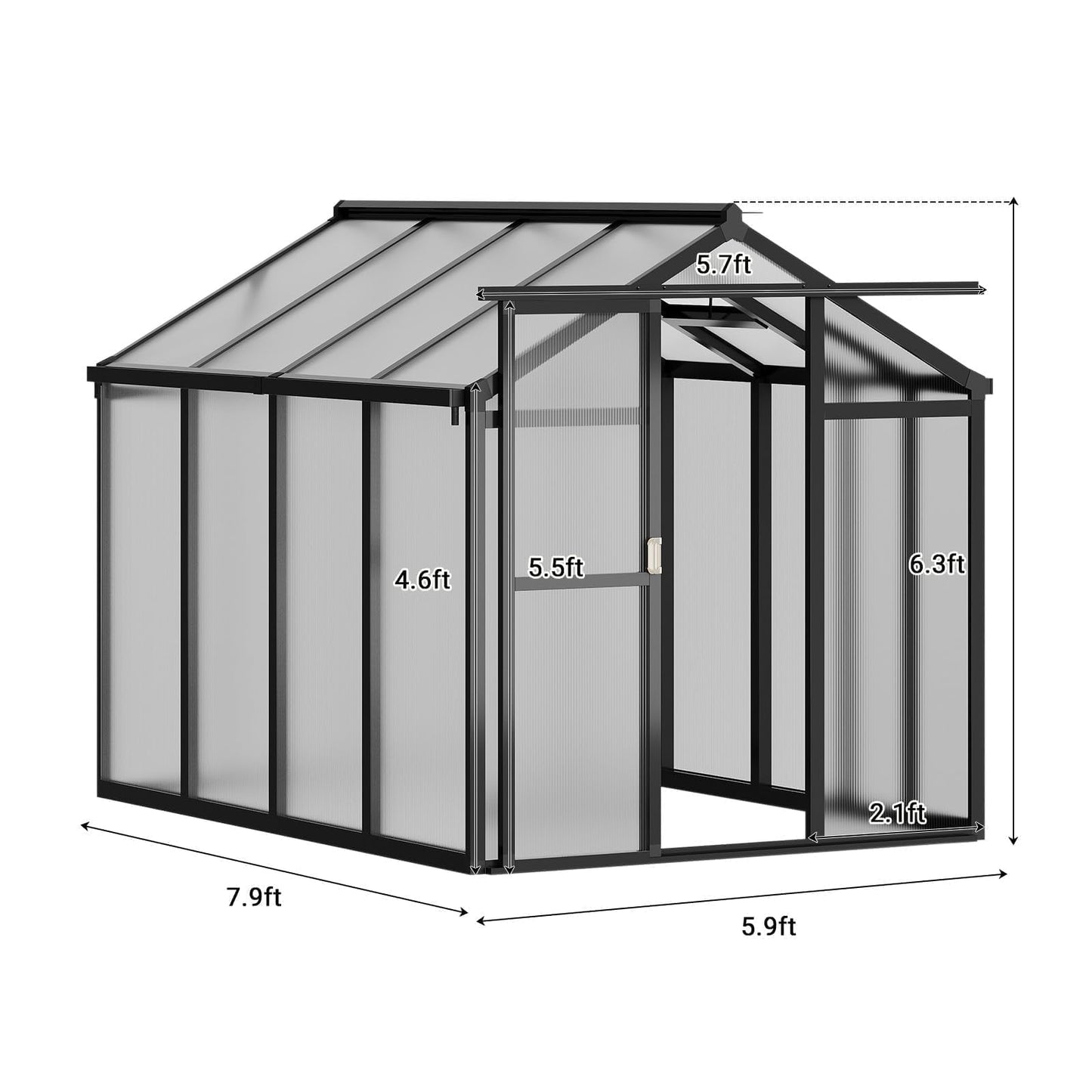 6x8 FT Greenhouse, Easy Assembly Aluminum Polycarbonate Greenhouses for Outdoors with Roof Vent, Large Aluminum Walk-in Greenhouse for Sunroom Patio, Backyard, Garden, Sliding Lockable Door, Black
