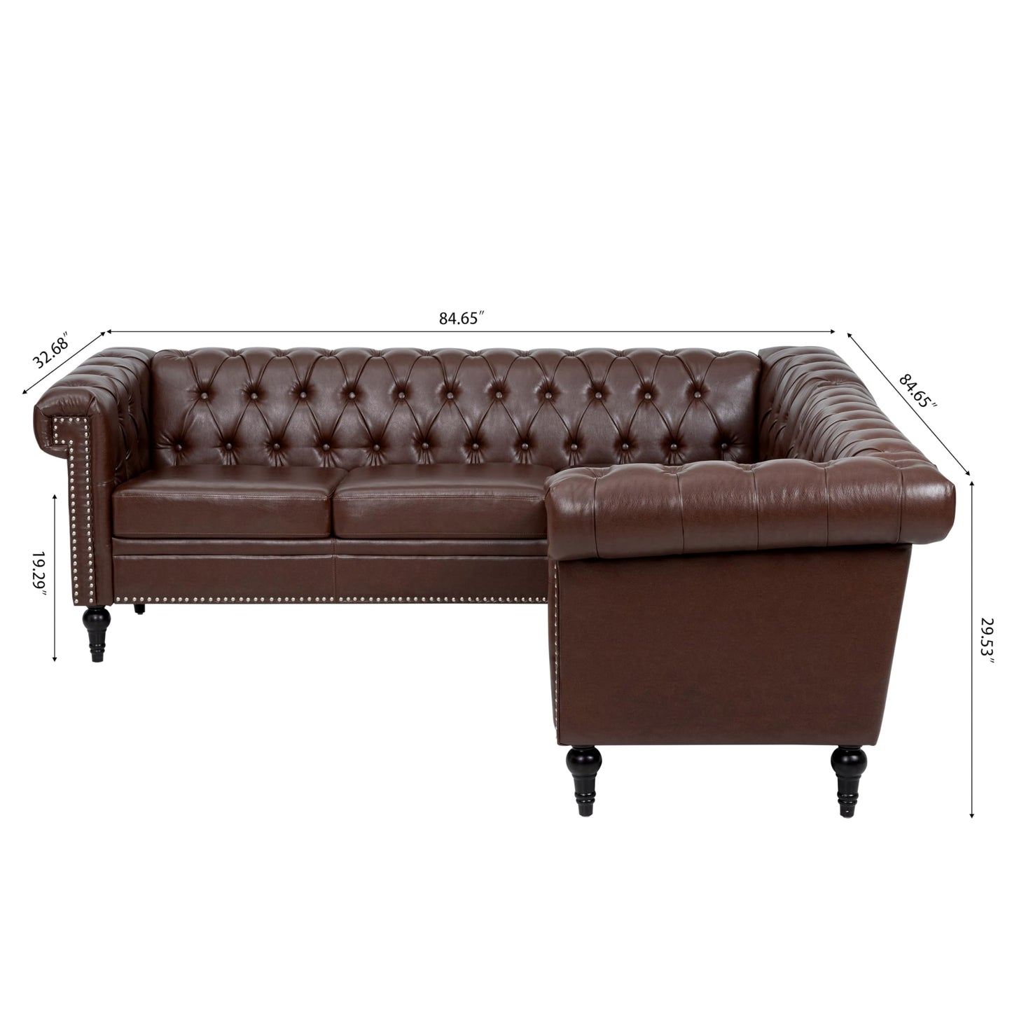 GDFStudio 85" x 85" L-Shaped Chesterfield Sectional Sofa, Tufted PU Leather Corner Couch with Rolled Arms, 5 Seat Mid-Century Modern Sectional Sofas & Couches for Living Room Bedroom, Dark Brown