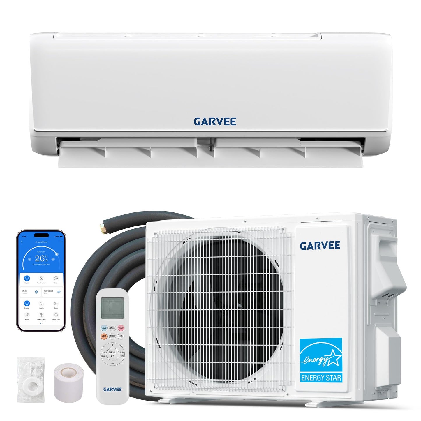 Garvee 12000 BTU 21 SEER2 Mini Split AC & Heat Pump, Air Coditioner with Energy-Star and Buit in WiFi, APP Control Compatible with Alexa, 208-230V, Cools Heat Room Up to 750 Sq.ft