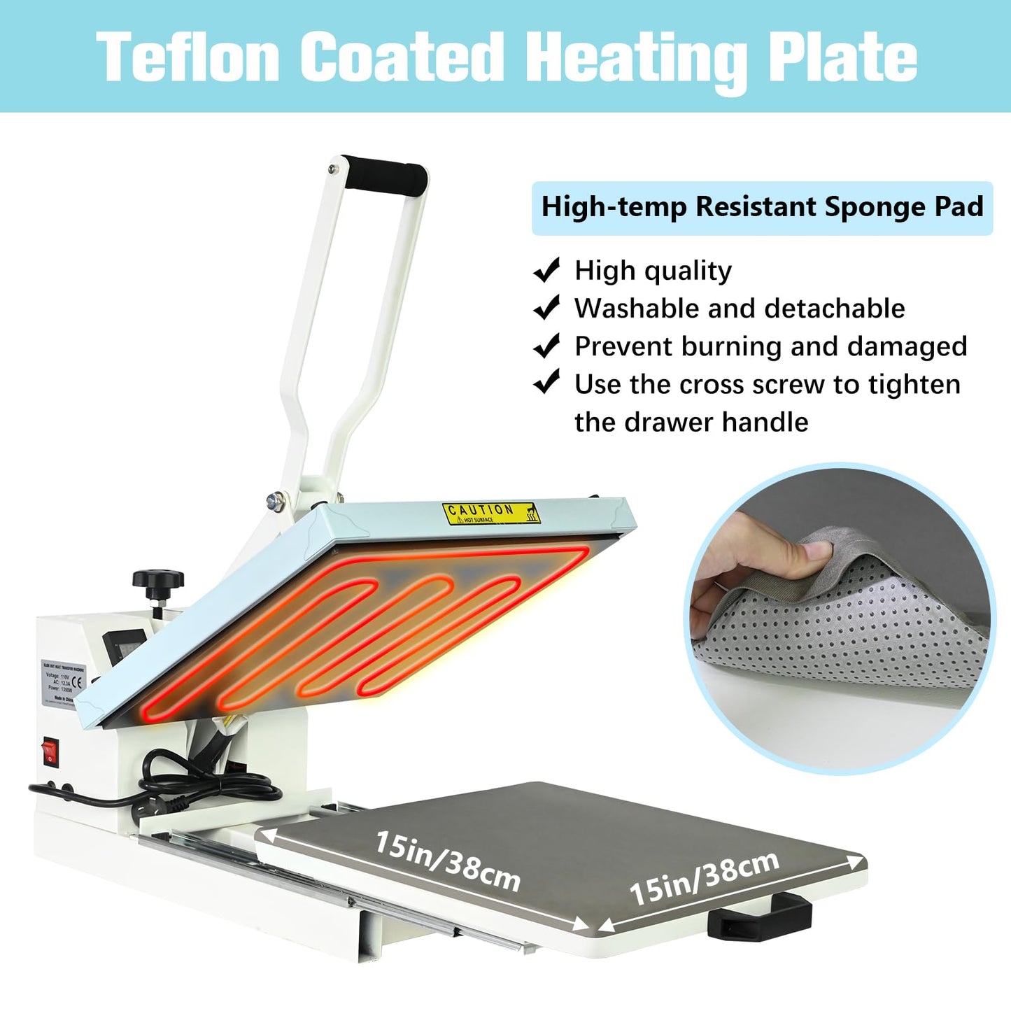 PlanetFlame Heat Press 15x15 inch Industrial Quality with Adjustable Pressure, Slide Out Heat Transfer Machine for T-Shirt, Blue
