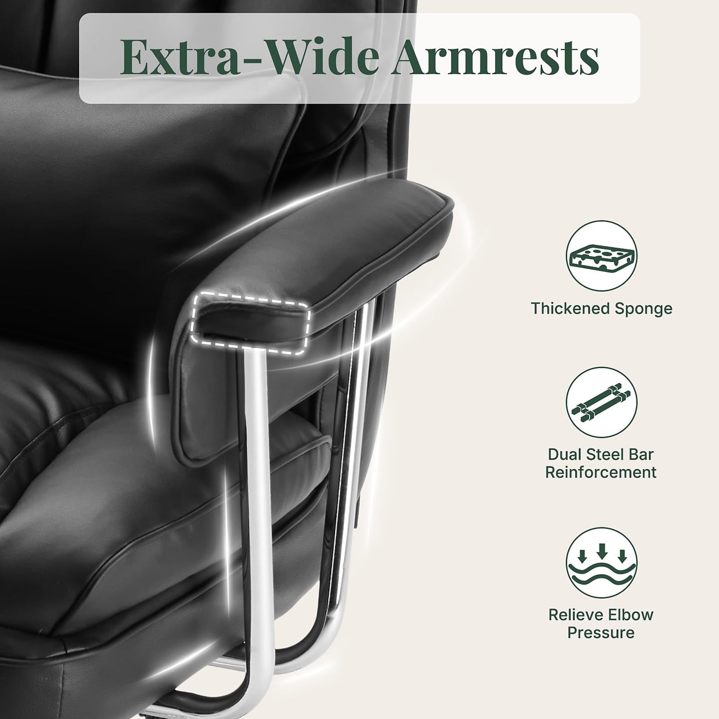 HAPPYMONT Executive Ergonomic Office Chair, PU Leather High Back Reclining Office Chair with Footrest and Lumbar Support, Height Adjustable Rolling Swivel Computer Chair for Home Office,Black