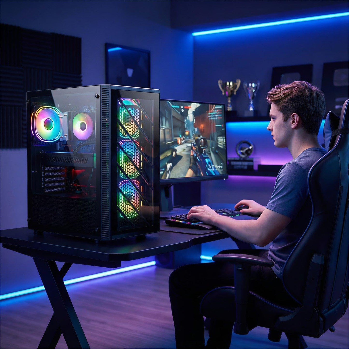 STGAubron Gaming PC Computer Desktop, Intel Core i7 up to 3.9G, Radeon RX 590 8G, 32GB RAM, 1TB SSD, WiFi 6, BT 5.0, RGB Fan x4, Windows 11 Home