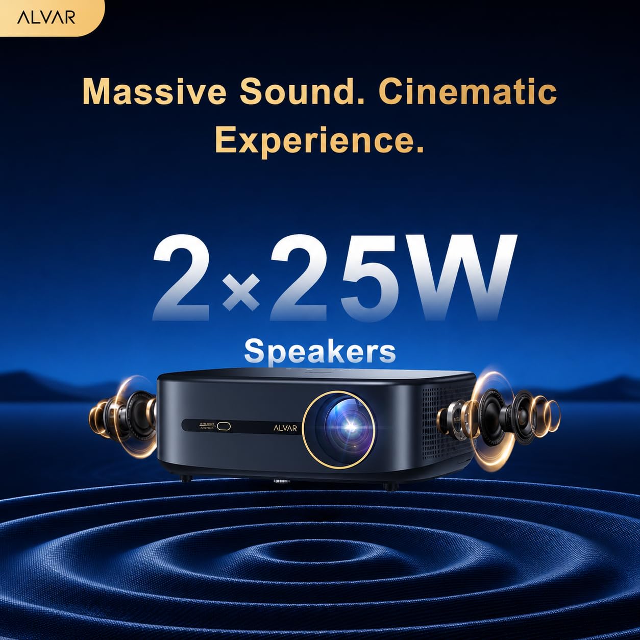 Alvar Projector 4K Support, Upgraded Smart Projector with 2500 ANSI, 50W Speakers, DoIby Audio, Built-in NetfIix App, Fully Automatic, WiFi 6 & Bluetooth 5.3 for Soccer Game/Home Theater/Outdoor Movie