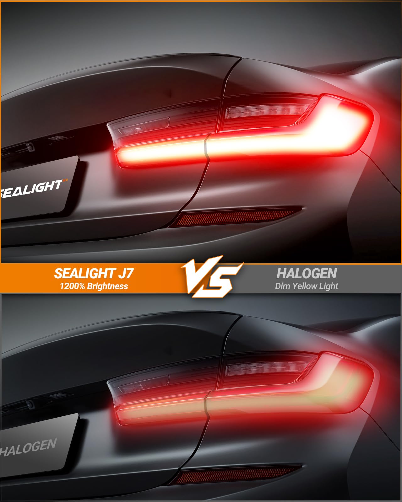 SEALIGHT 3157 LED Bulb Red, 1200% Brightness for Brake Lights, Aluminum, Model J7, Size 3156/3157, 2PCS