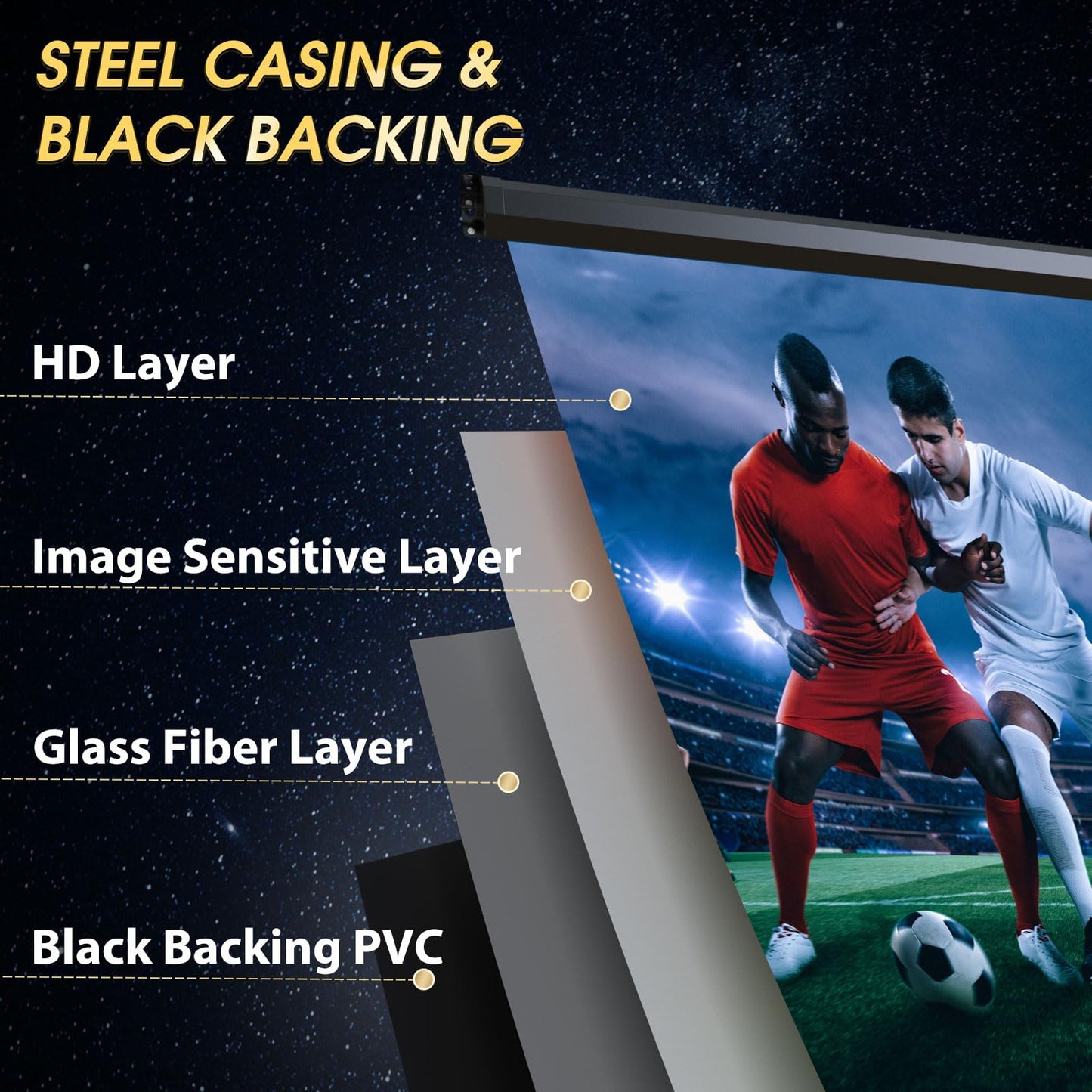 Aoxun 140 Inch Pull Down Projector Screen, HD 4K 16:9 Motorized Retractable Projector Screen for Indoor and Outdoor with Remote Control, Manual Projection Screen for Home Theater or Office, Black
