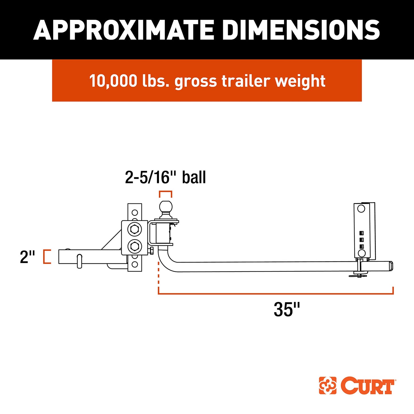 CURT 17601 TruTrack 2P Weight Distribution Hitch with 2X Sway Control, Up to 10K, 2-in Shank, 2-5/16-Inch Ball