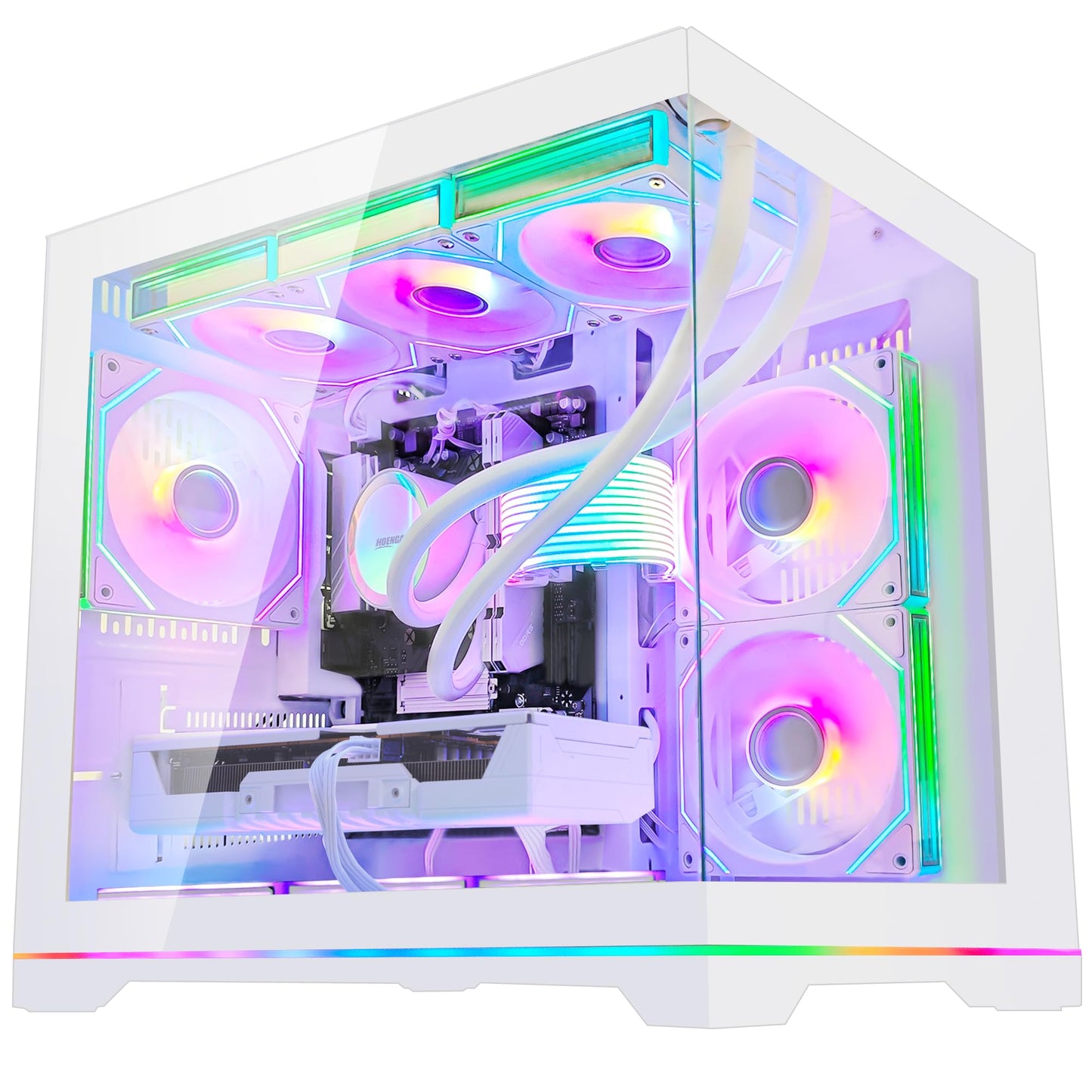 HOENGAGER Software ARGB Control Gaming PC Desktop - AMD Ryzen 7 9800X3D - Radeon RX 9070 XT (16GB) - 32GB DDR5 6000MHz - 1TB PCIe NVMe SSD - White Panoramic Glass Case, RGB Fans, Wi-Fi, Win 11