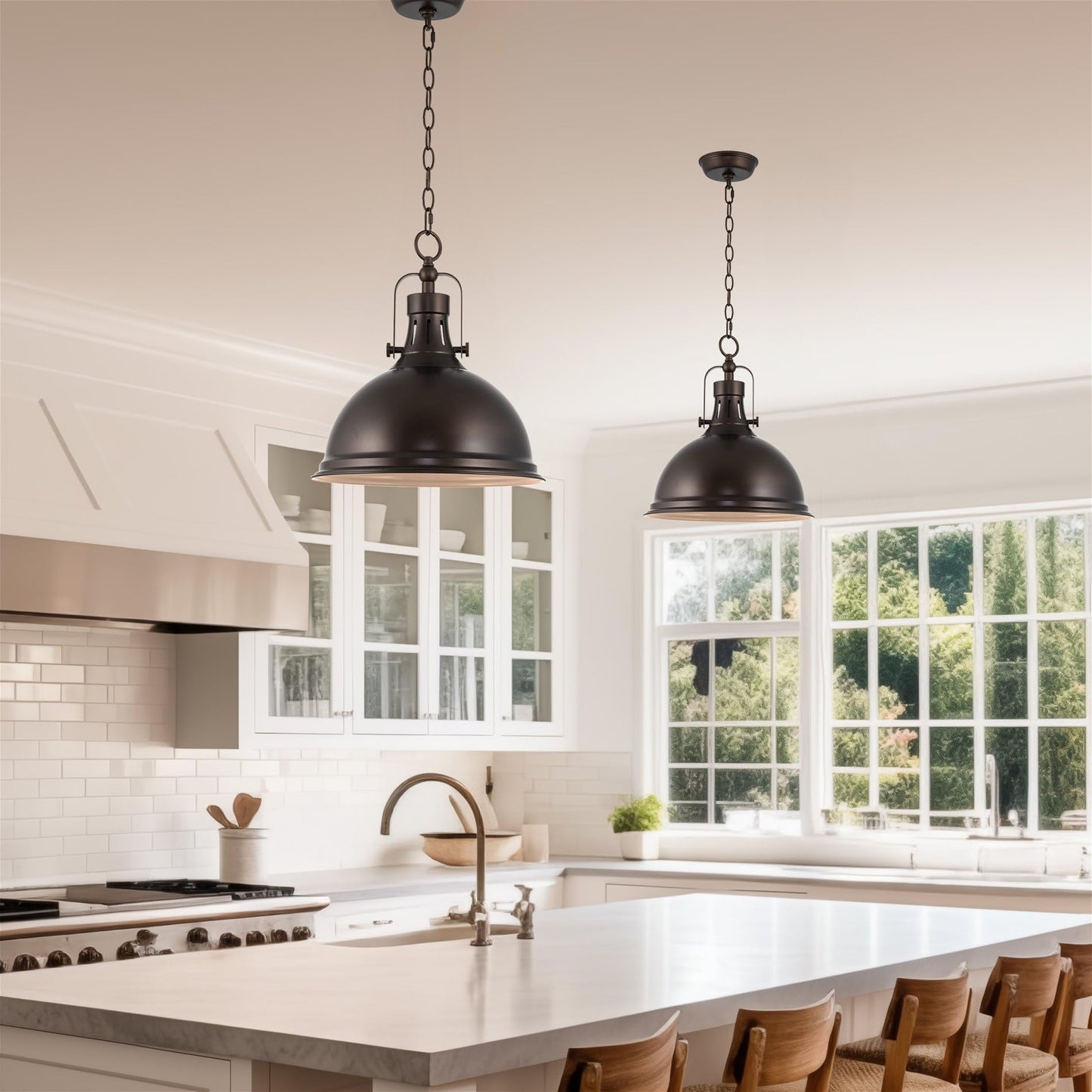 Kira Home Belle 14in Industrial Pendant Light, Adjustable Height, Oil Rubbed Bronze, Metal, Model RVY-CP6344-1-OB