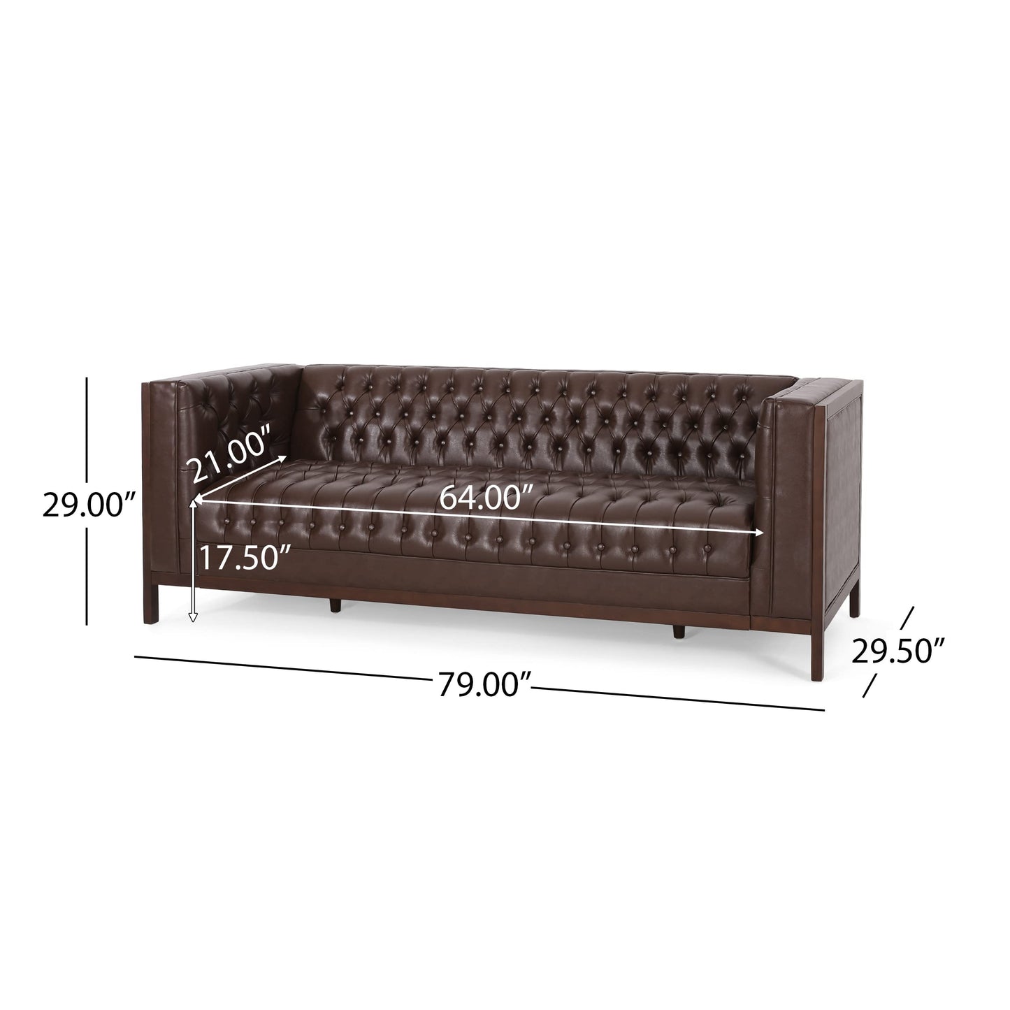 Merax 79 Inch Modern 3-Seater Sofa, Button Tufted Upholstered Couch with Tuxedo Arms & Rubberwood Frame, Low Profile Mid-Century Sofa for Living Room, Dark Brown