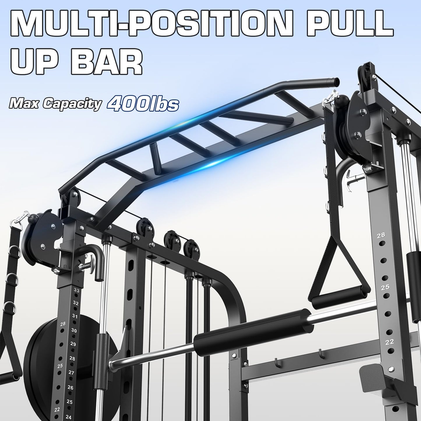 DONOW Smith Machine with Weight Stacks, Power Cage Home Gym System with LAT Pulldown Cable Crossover Multi-Functional Trainer with Dual Pulley System with Weight Bench Cast Iron Weight Plates 240lbs