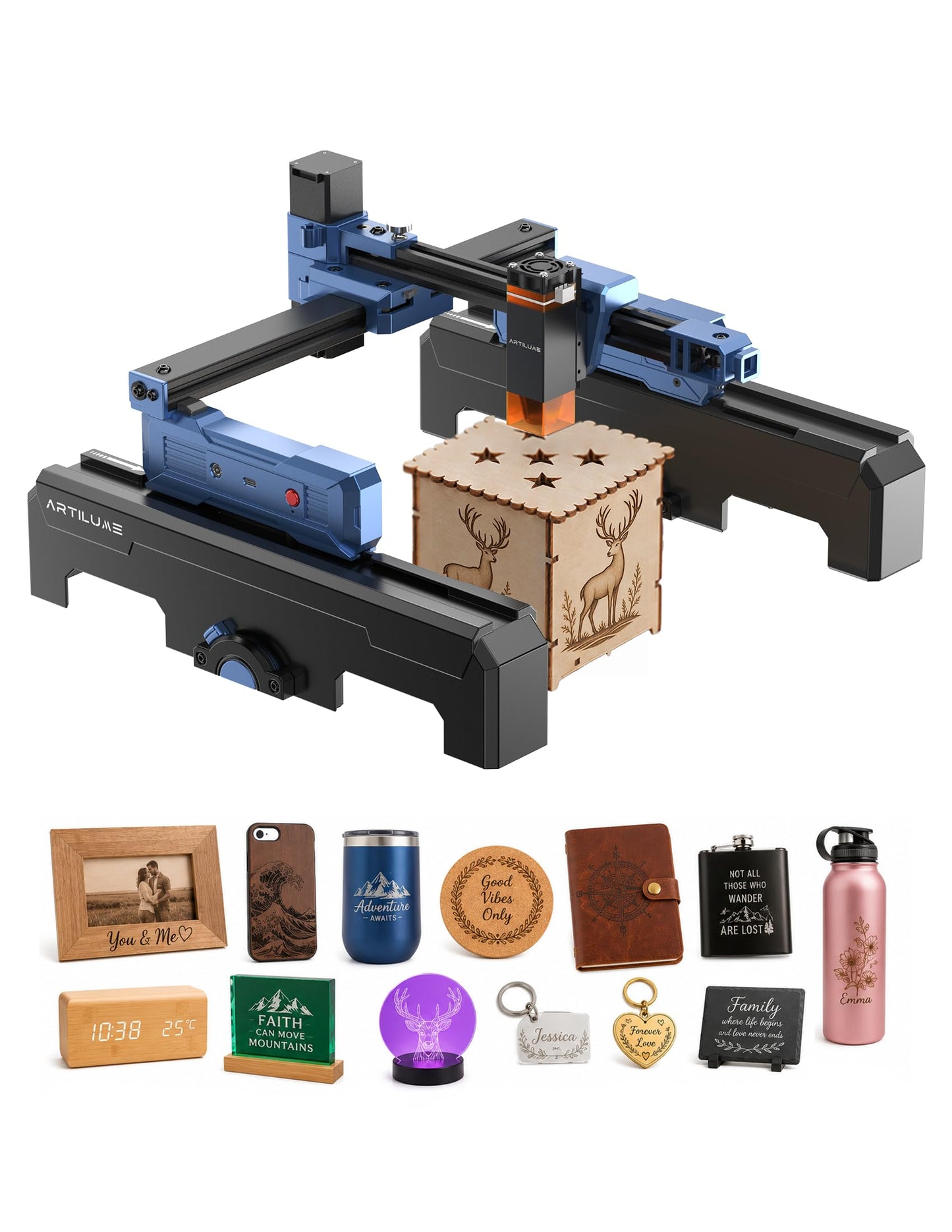 Artilume Laser Engraver 7000mW with APP-Control Foldable and Portable Laser Engraver and Cutter Machine with Height Extension and Cover 200x150mm Larger Engraving Area for Wood Leather Acrylic (T1-P)