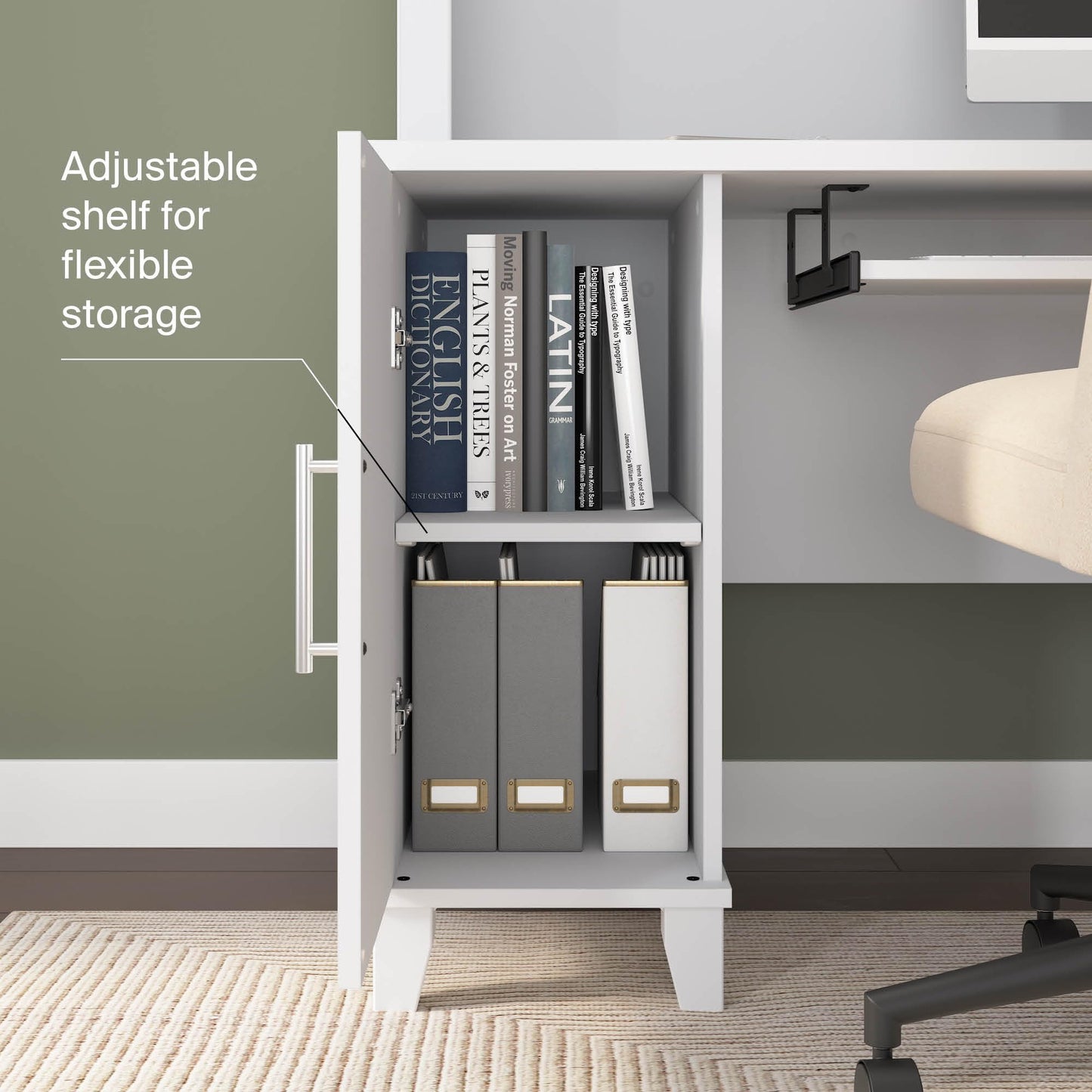 Bush Home 60-Inch L-Shaped Desk with Storage, Corner Computer Office Desk with Drawers and Storage Cabinet, Home Office Furniture, Somerset Collection, White