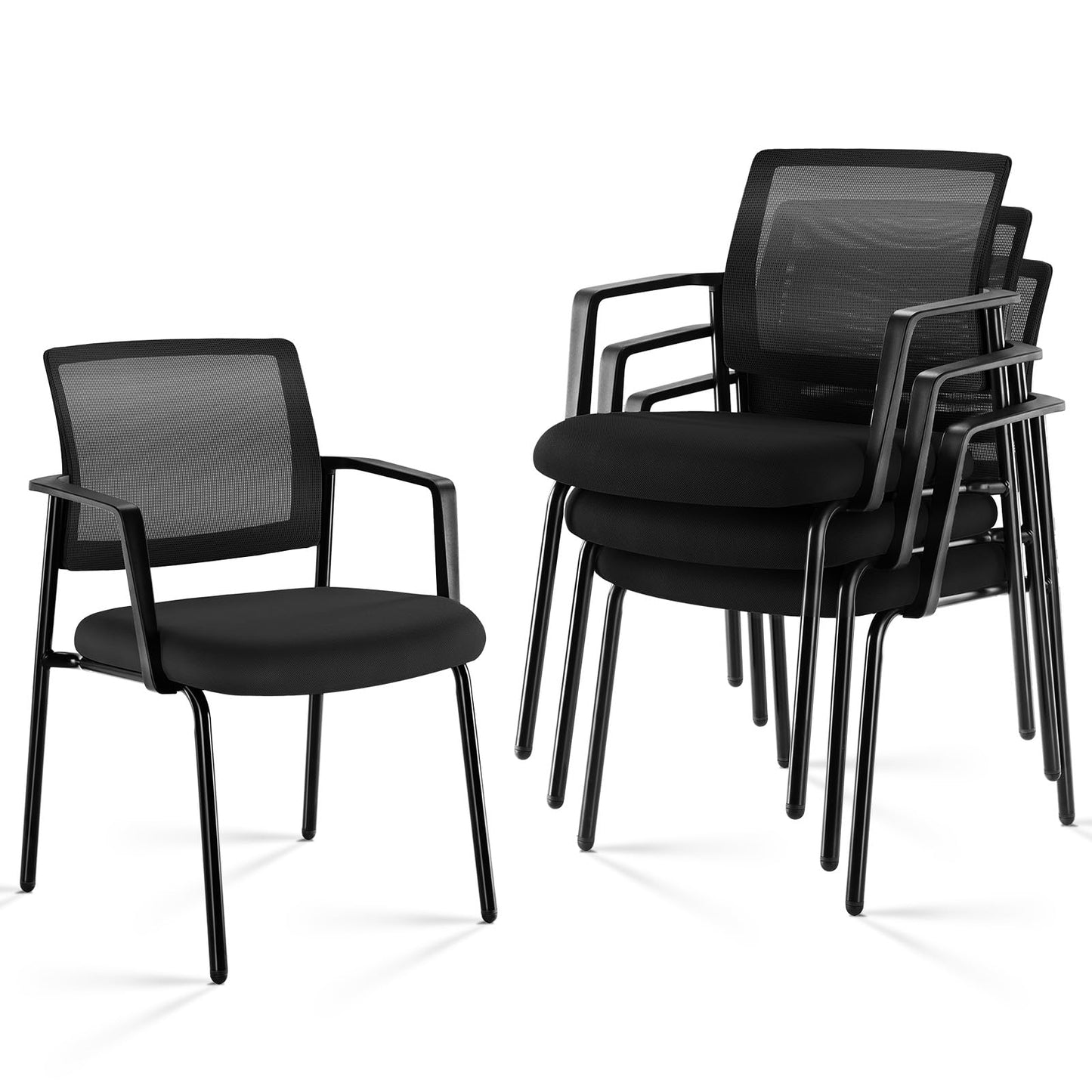 Sweetcrispy Mesh Back Stacking Arm Chairs, Upholstered Fabric Stacking Chairs, Sturdy Metal Office Chairs, Easy to Use and Store, Outdoor and Indoor, for Home, School, Party, Church, 4 Pack Black