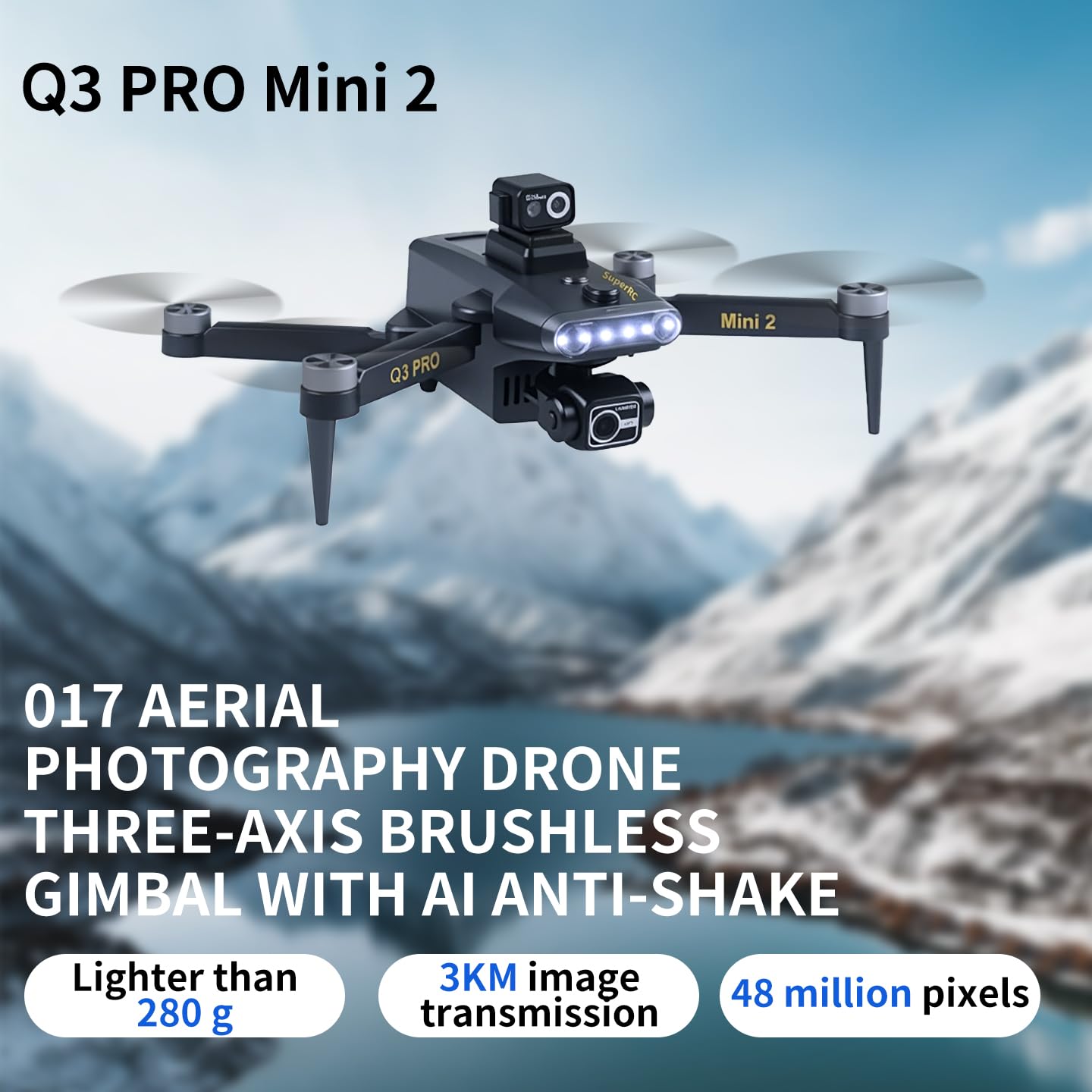 4K UHD Camera FPV Drone with 3-Axis Gimbal Obstacle Avoidance GPS Drone for Adults, Brushless Motor Auto Return RC Quadcopter with 5.5" Screen, Q3 PRO Mini 2 Lightweight Foldable Drones for Adult Beginners