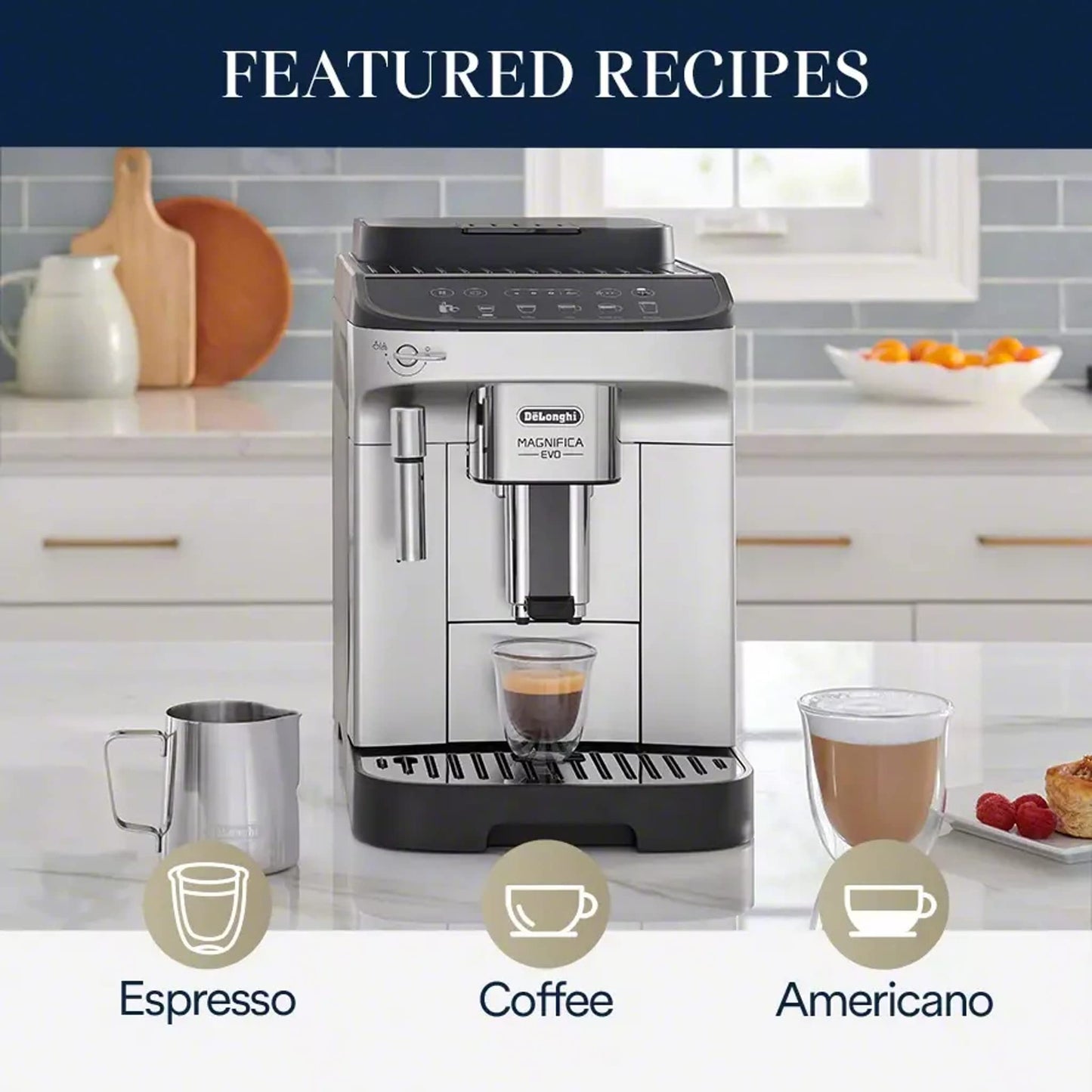 De'Longhi Magnifica Evo Automatic Espresso & Coffee Machine with Manual Milk Frother, Built-in Grinder & Auto-Clean Function - For Latte, Cappuccino, Americano, Iced Coffee, ECAM29043SB
