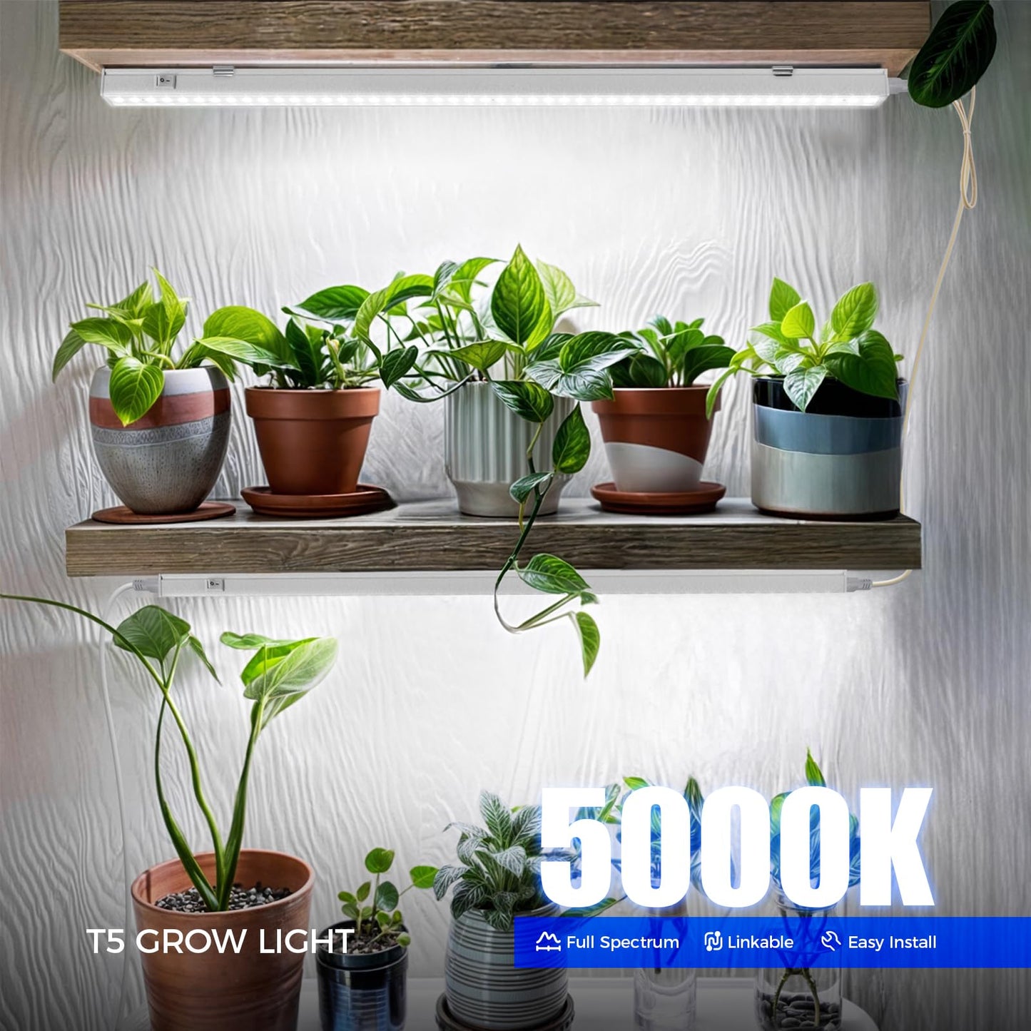 Barrina T5 Grow Lights for Indoor Plants, 40W LED, Linkable, White Cover, 5000K, Model MF10, 4 Packs