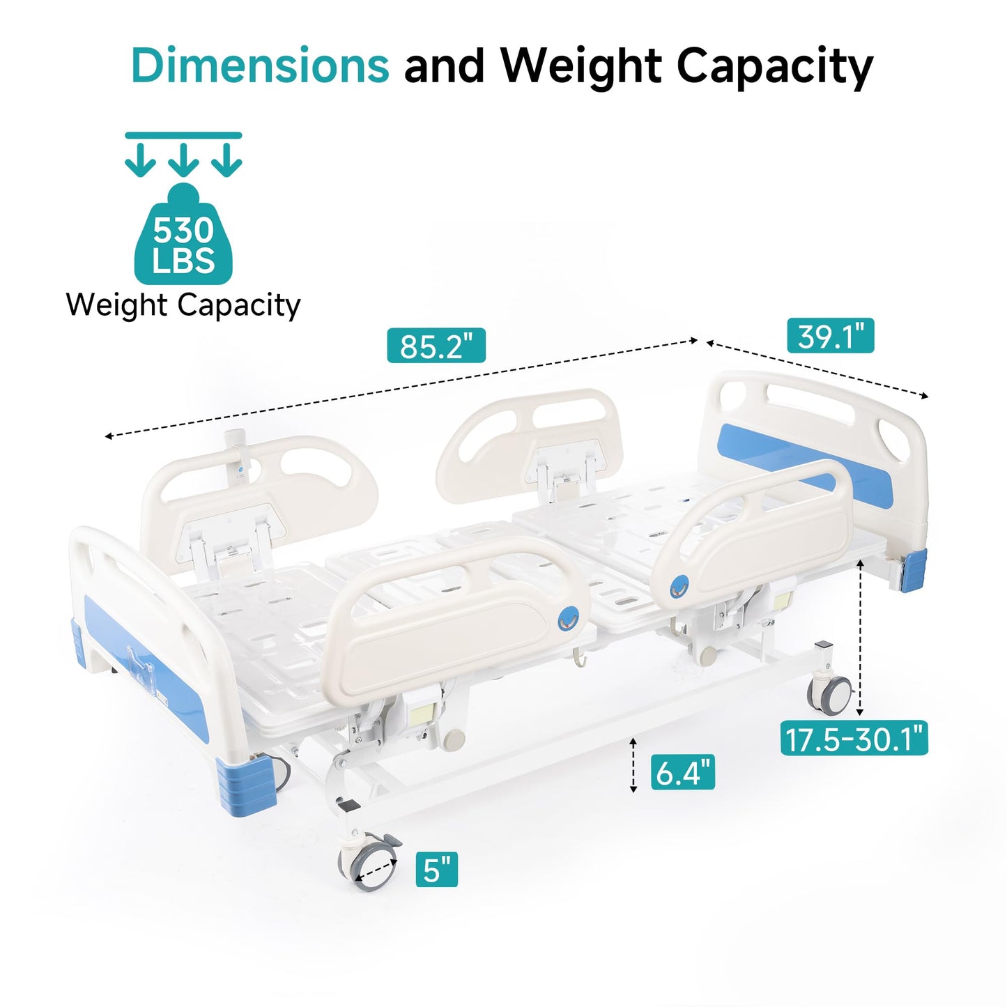 ELENKER Full Electric Hospital Bed for Home Use, ICU Medical Bed, Premium 5 Function Hospital ICU Bed with Remote Control, IV Pole, Mattress, 5-Inch Lockable Quiet Casters, Includes Sheets (2X)