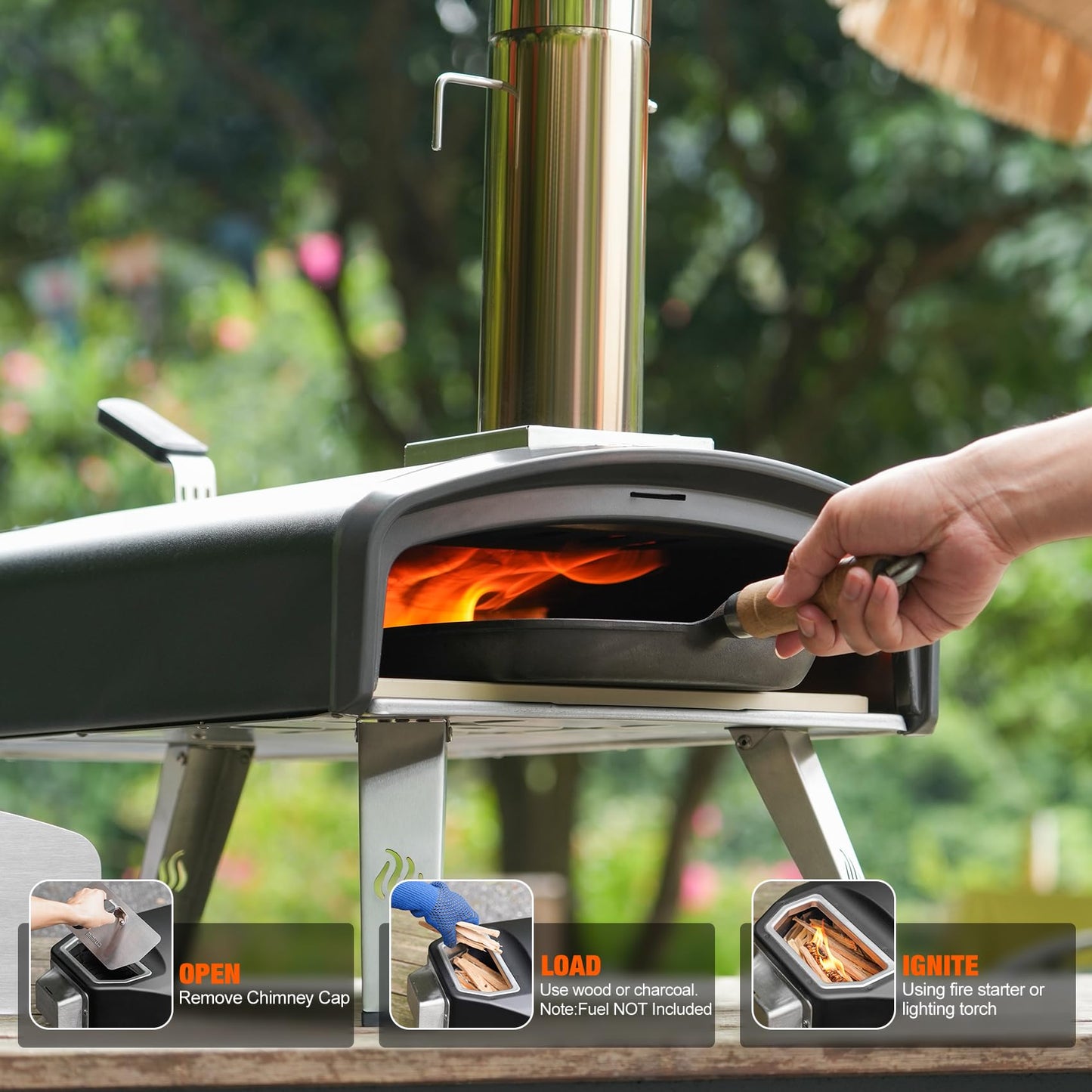 Mimiuo Outdoor Pizza Oven 12“ Wood Charcoal Fired Pizza Oven with Square Pizza Stone, Portable Pizza Stove for Outside Backyard Camping Picnics
