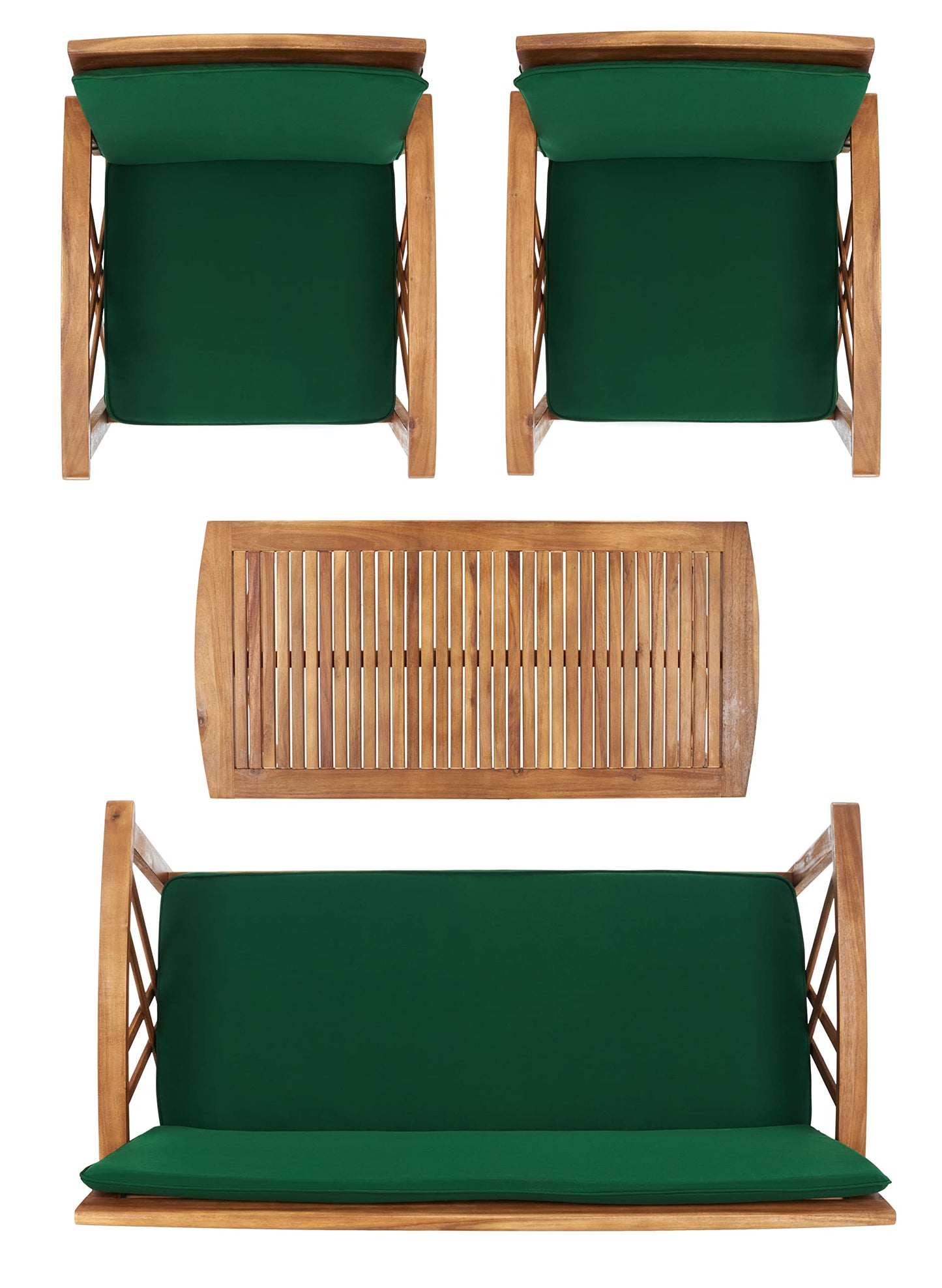 SAFAVIEH Outdoor Collection Fontana Natural/ Green Cushions 4-Piece Conversation Patio Set