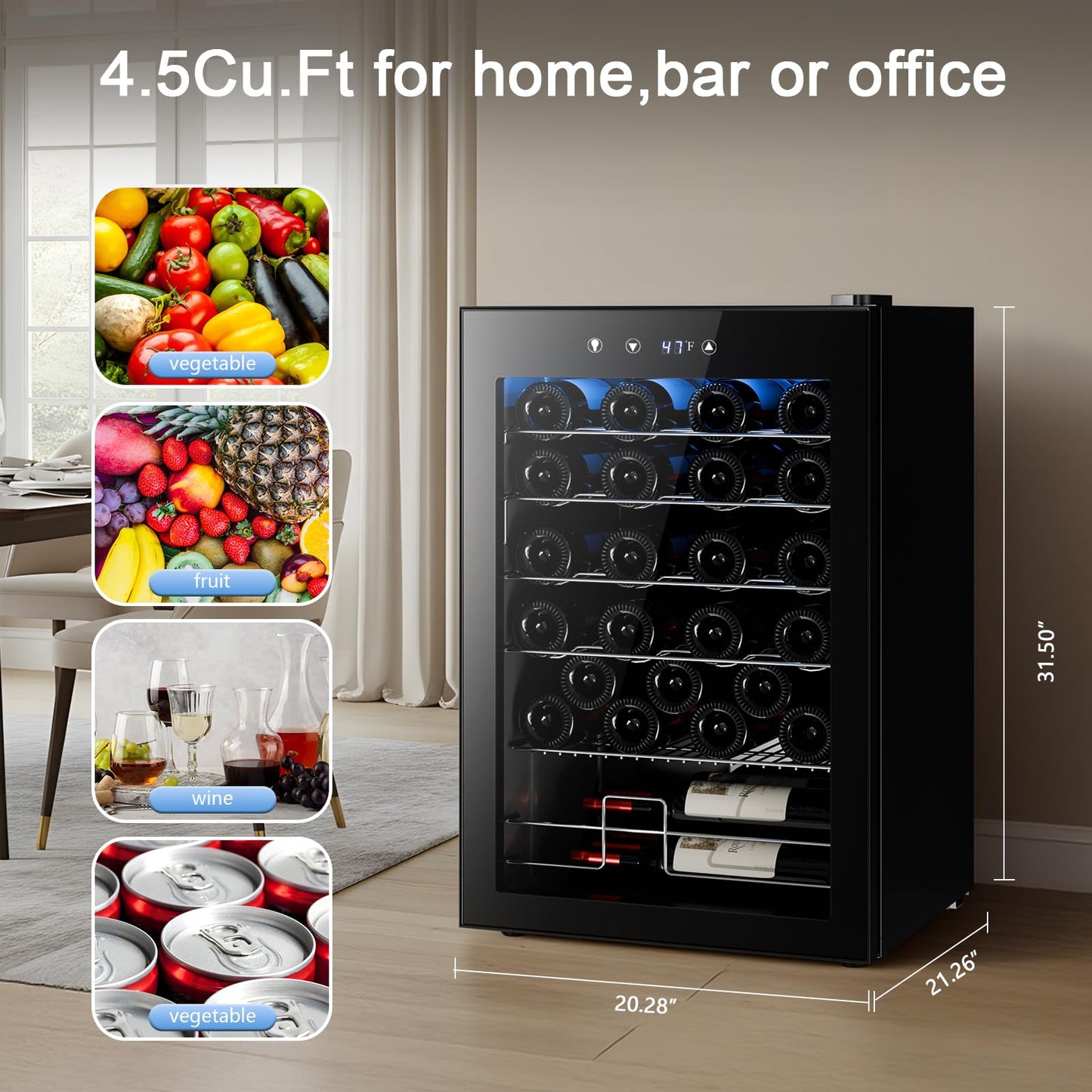 Antarctic Star Wine Fridge, Freestanding Wine Cooler Refrigerator with Adjust Temperature（32°F- 61°F）, 4.5 Cu.Ft Mini Fridge for home/bar/office, Black