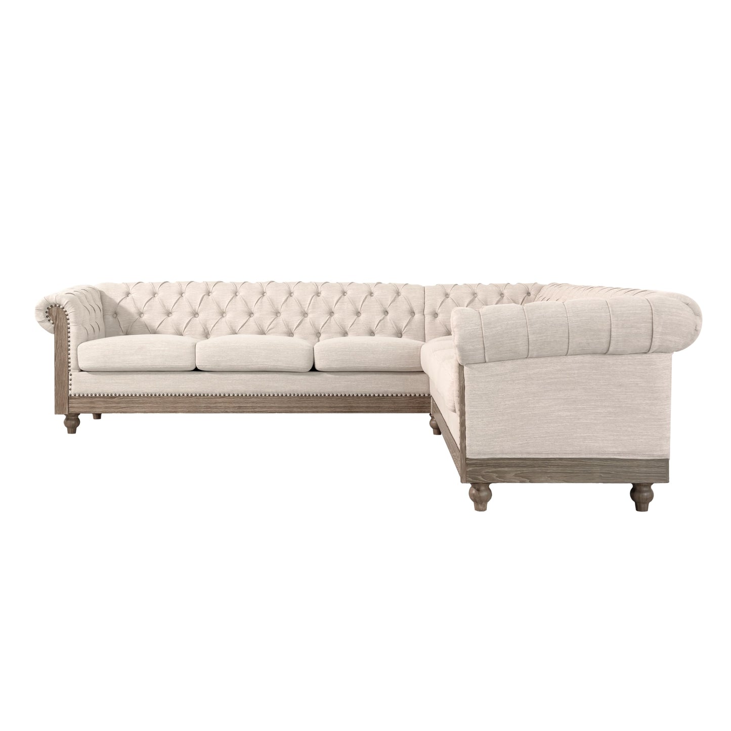 Merax Chesterfield Sofa, Retro Upholstered 6 Seater Rolled Arm Couch for Living Room Bedroom Office, Beige
