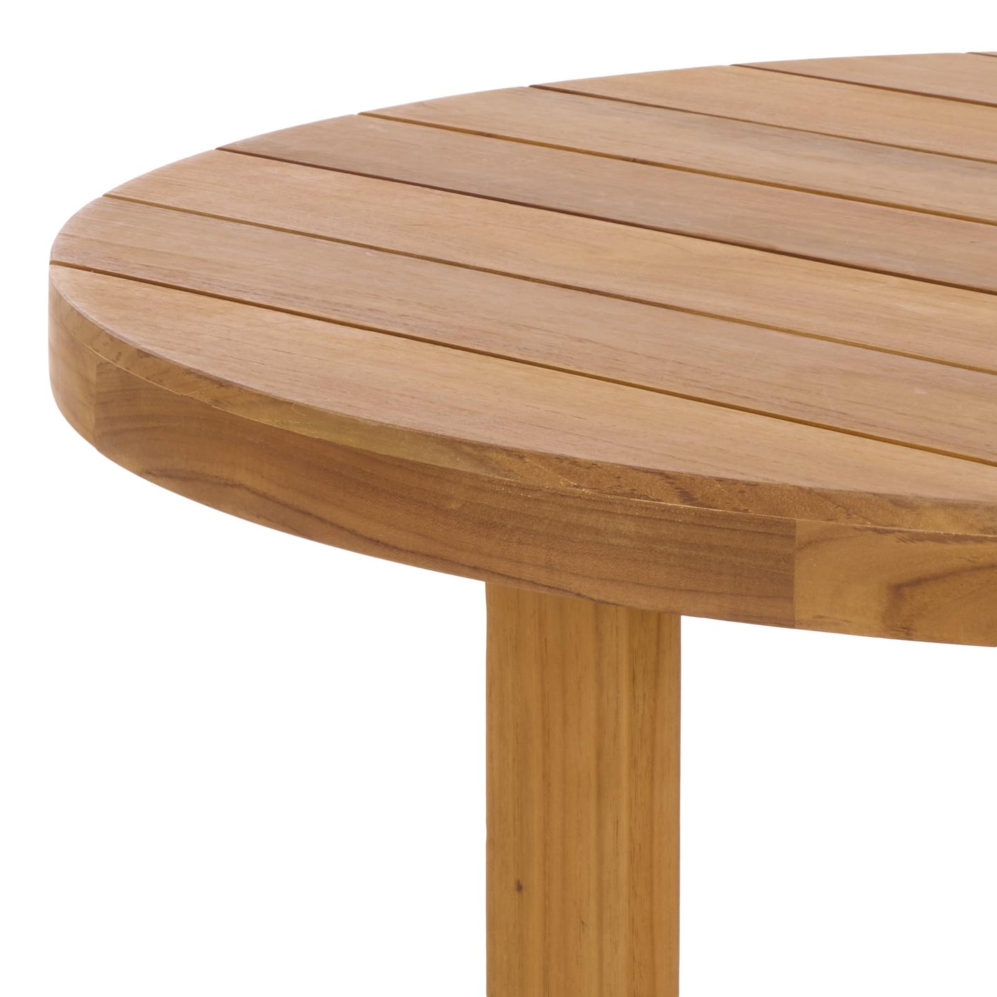 SAFAVIEH Couture Outdoor Patio Furniture Collection – Mayaguana Natural Teak Solid Wood Round Dining Table, Slatted Top with Umbrella Hole, Modern Outdoor Design (CPT1061A)